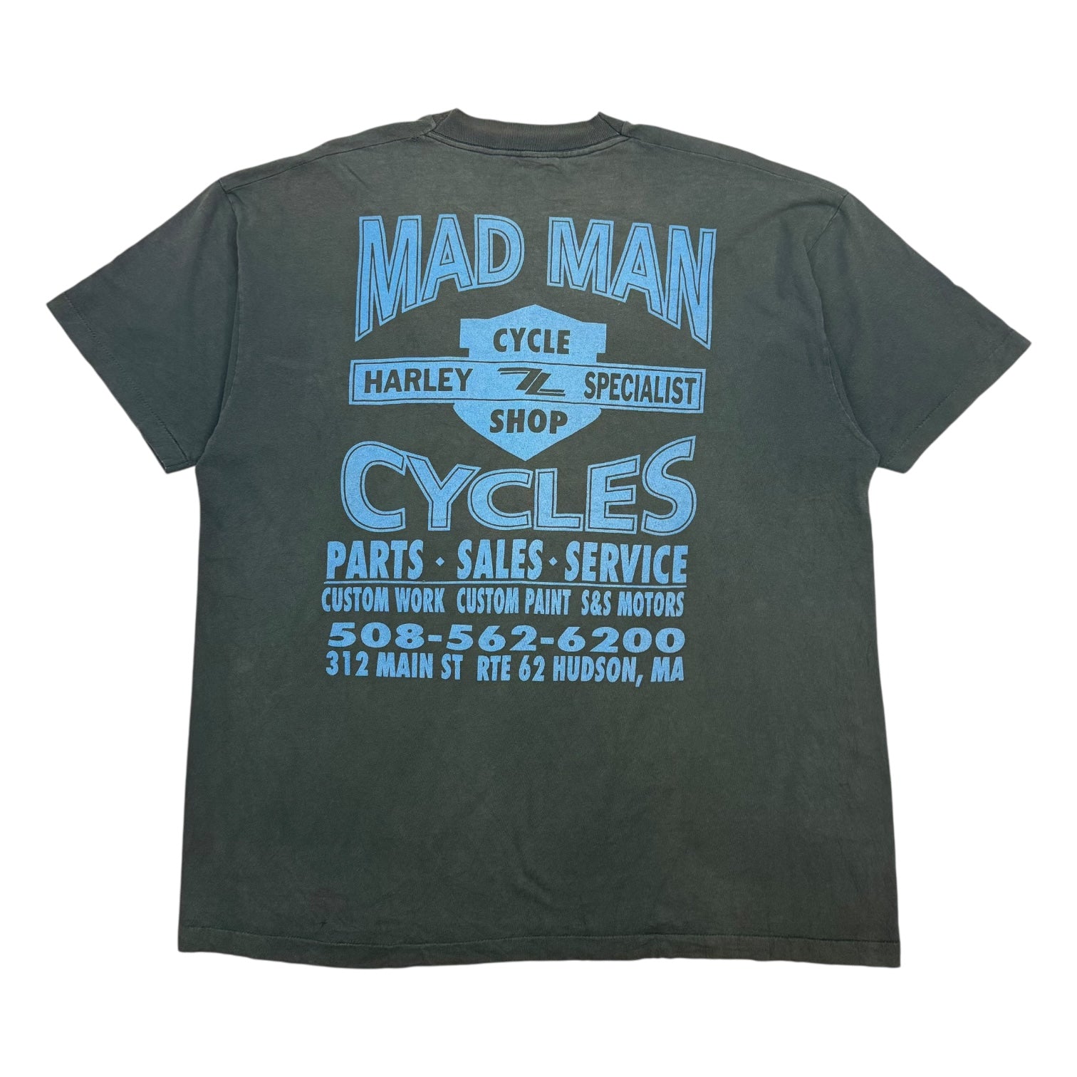 Vintage Mad Man Cycles Harley Shop Tee Faded Black