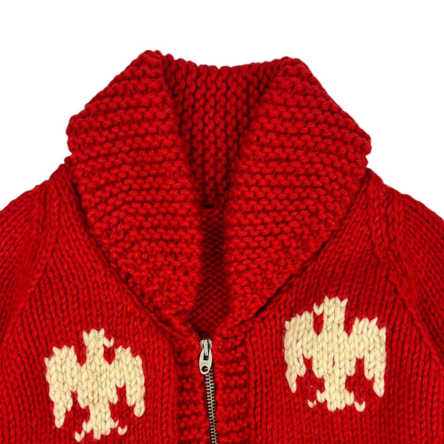 Vintage Hand-Knit Eagle Zip-Up Cowochan Sweater Red