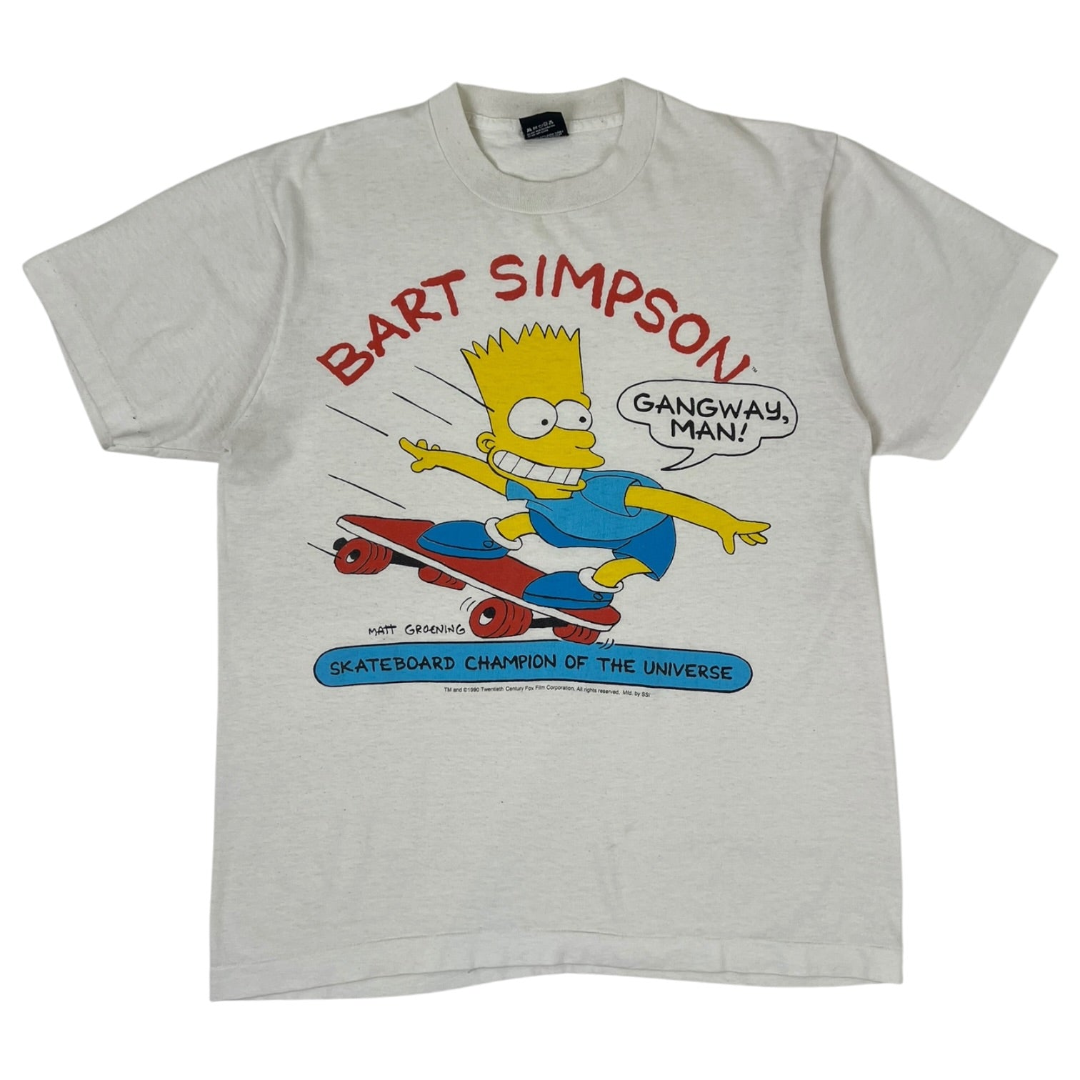 Vintage 1990 Bart Simpson “ Skateboard Champion of the Universe” T-Shirt White