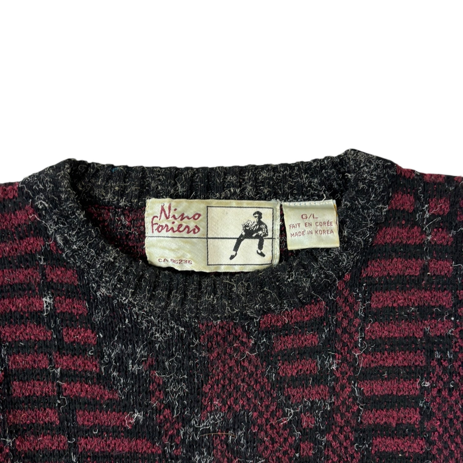 Vintage Nino Foriero Abstract Patterned Knit Sweater Grey/Burgundy