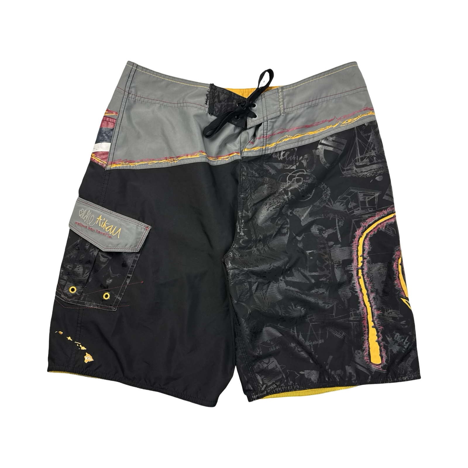 Y2K Quiksilver ‘Eddie Aiken’ Surf Board Shorts Black/Yellow