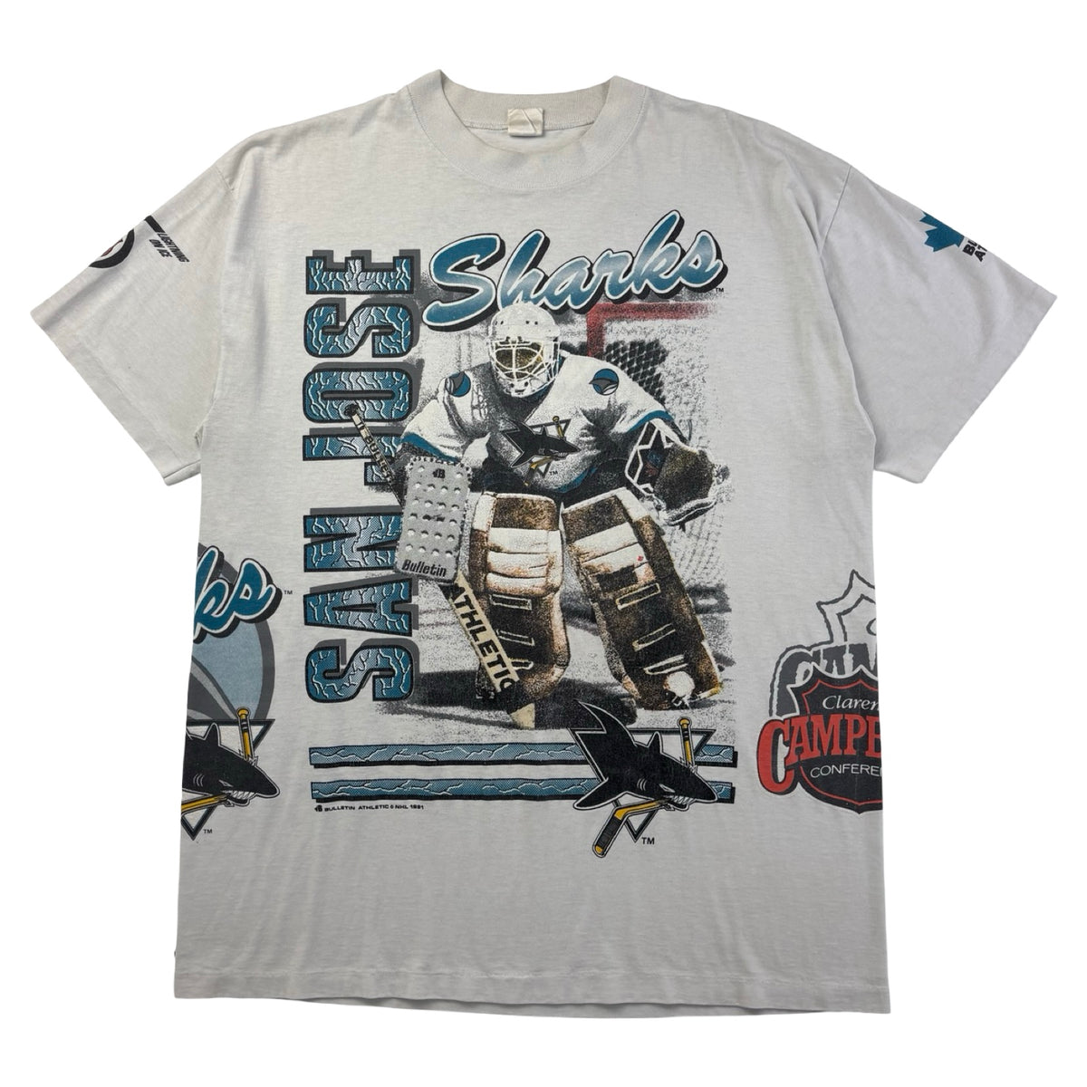 1991 Bulletin Athletic San Jose Sharks AOP T-Shirt White
