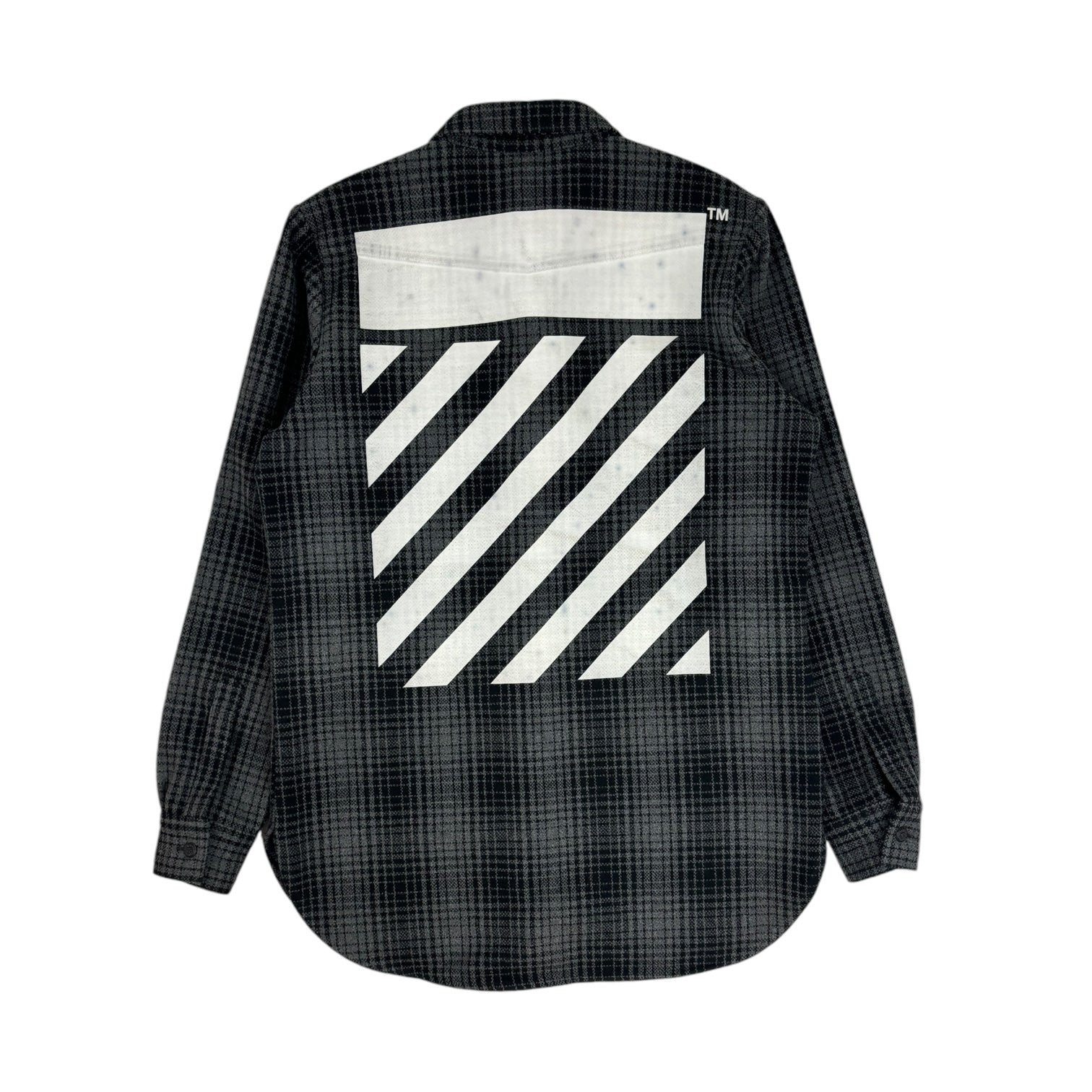 Off-White Tartan Button-Up Flannel Shirt Grey