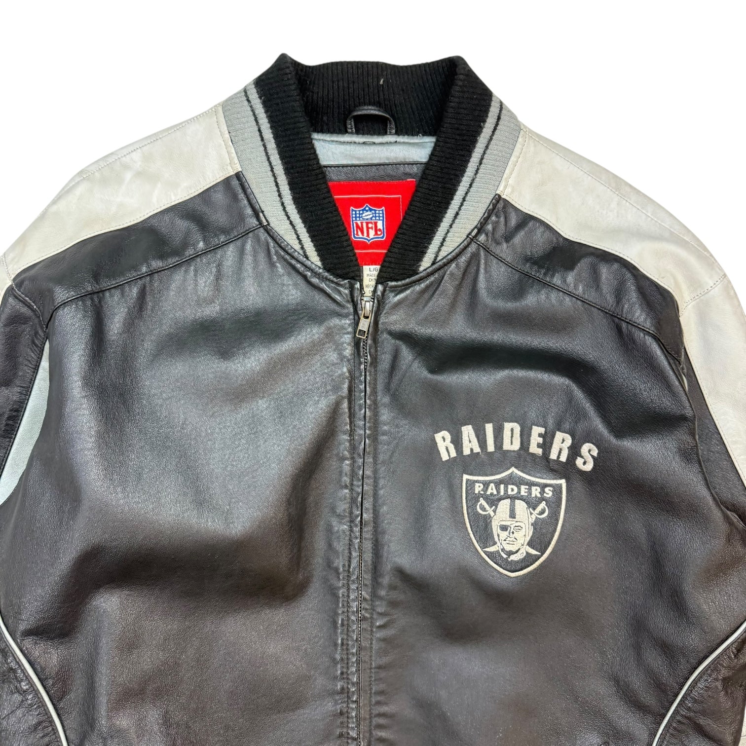 Vintage NFL Oakland Raiders Leather Jacket Black/White