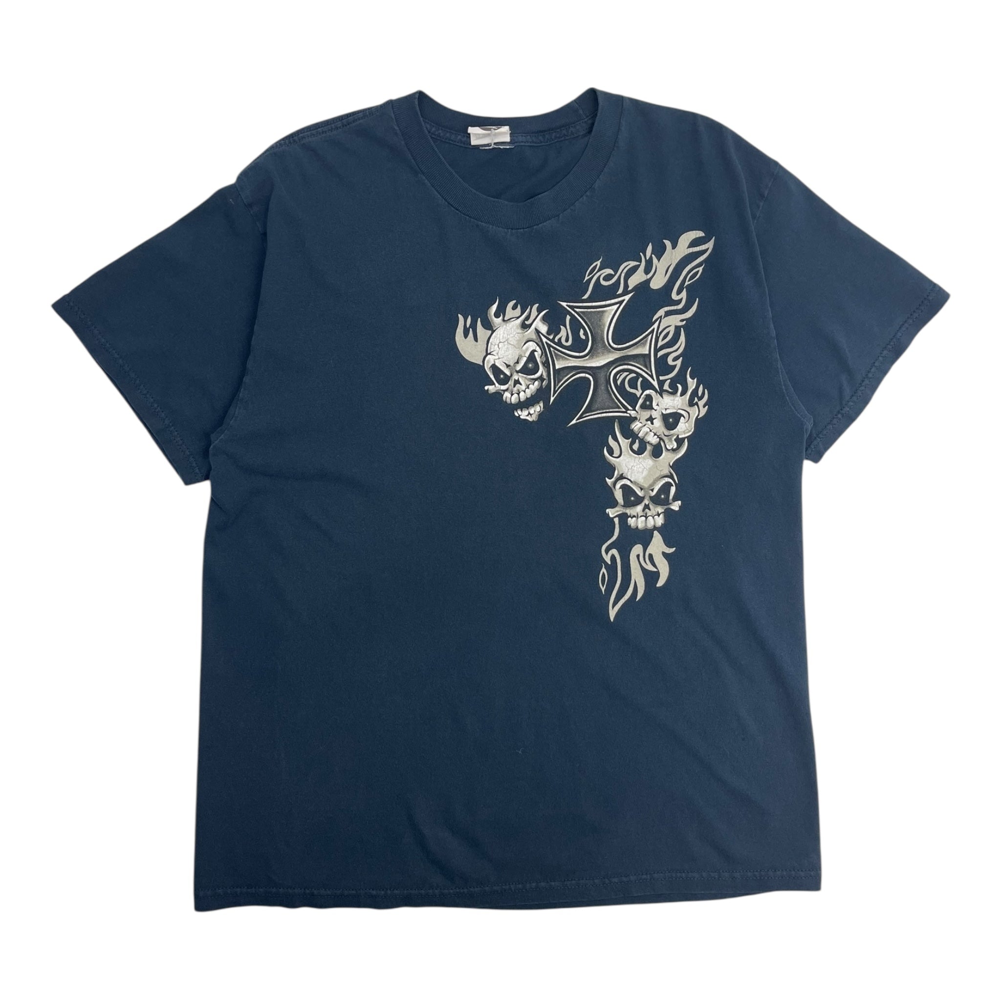 Vintage Y2K Iron Cross, Flames & Skulls T-Shirt