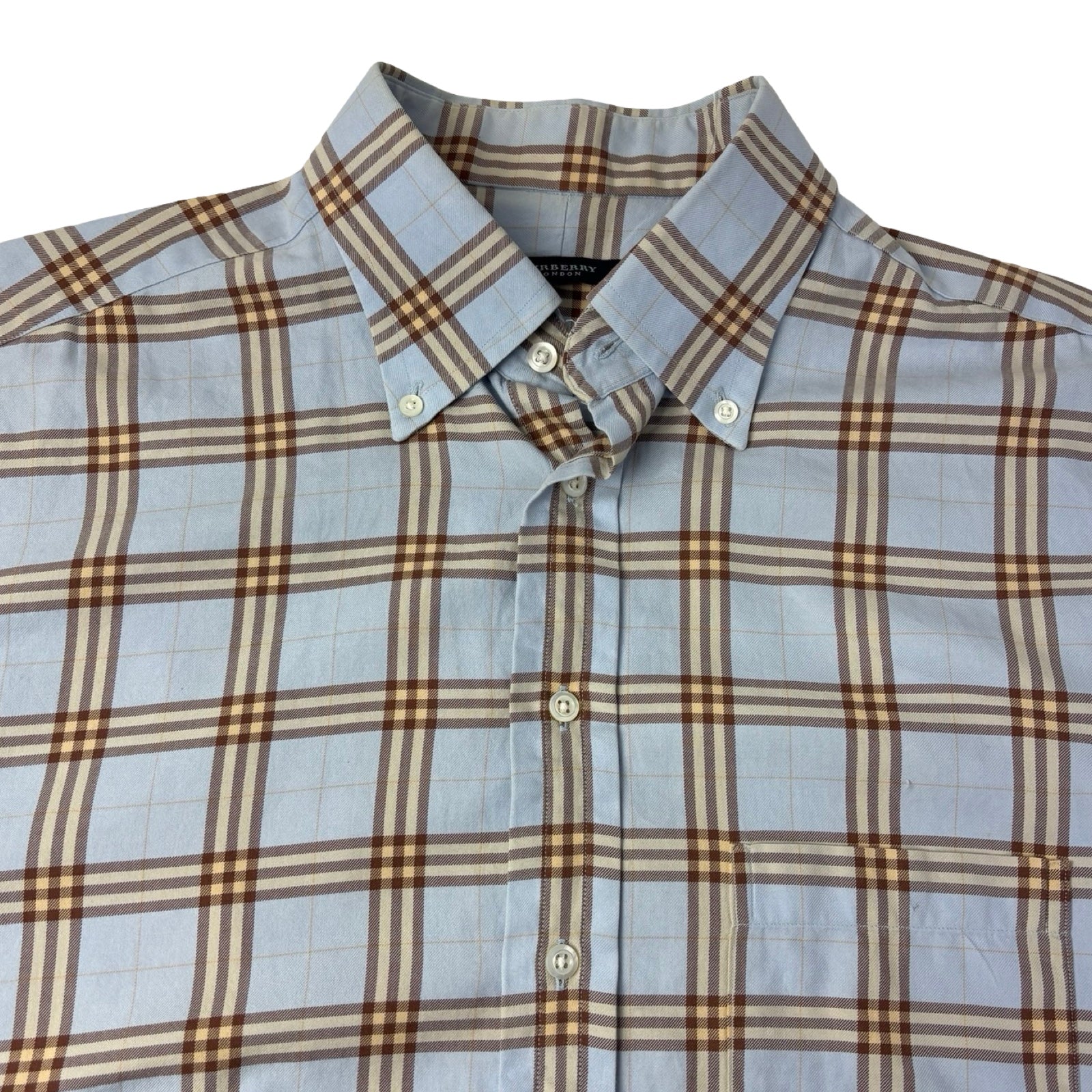 Burberry Plaid Polo Button-Up Blue/Brown