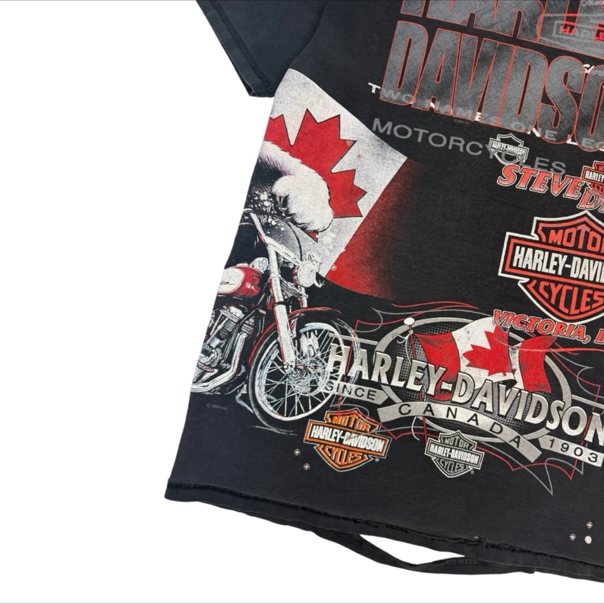 Vintage Harley Davidson Canadian Test Print Double Sided Tee Black