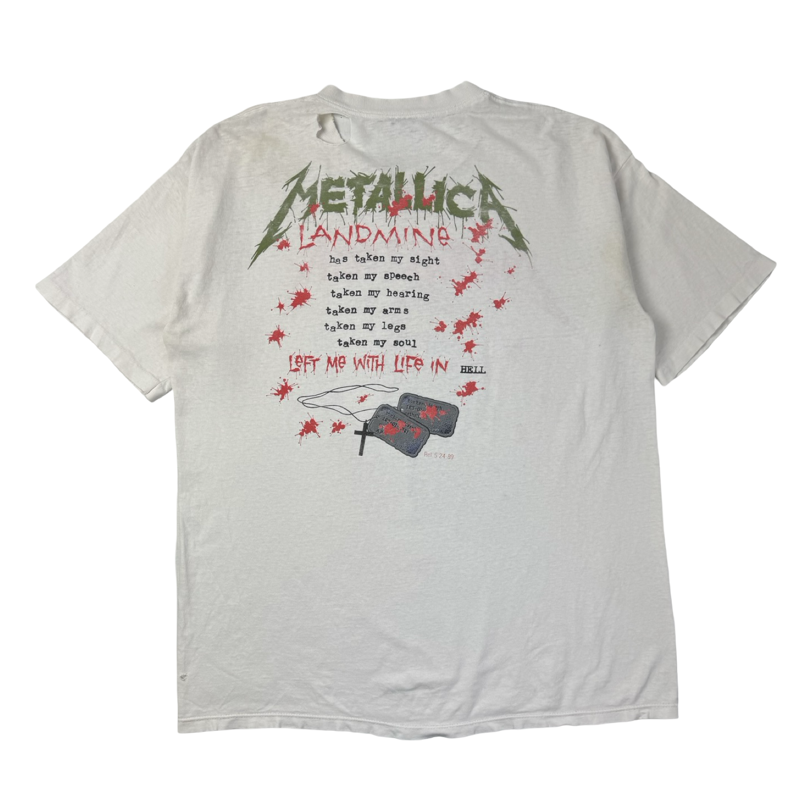 1989 Metallica ‘One’ Landmine Band T-Shirt Distressed White