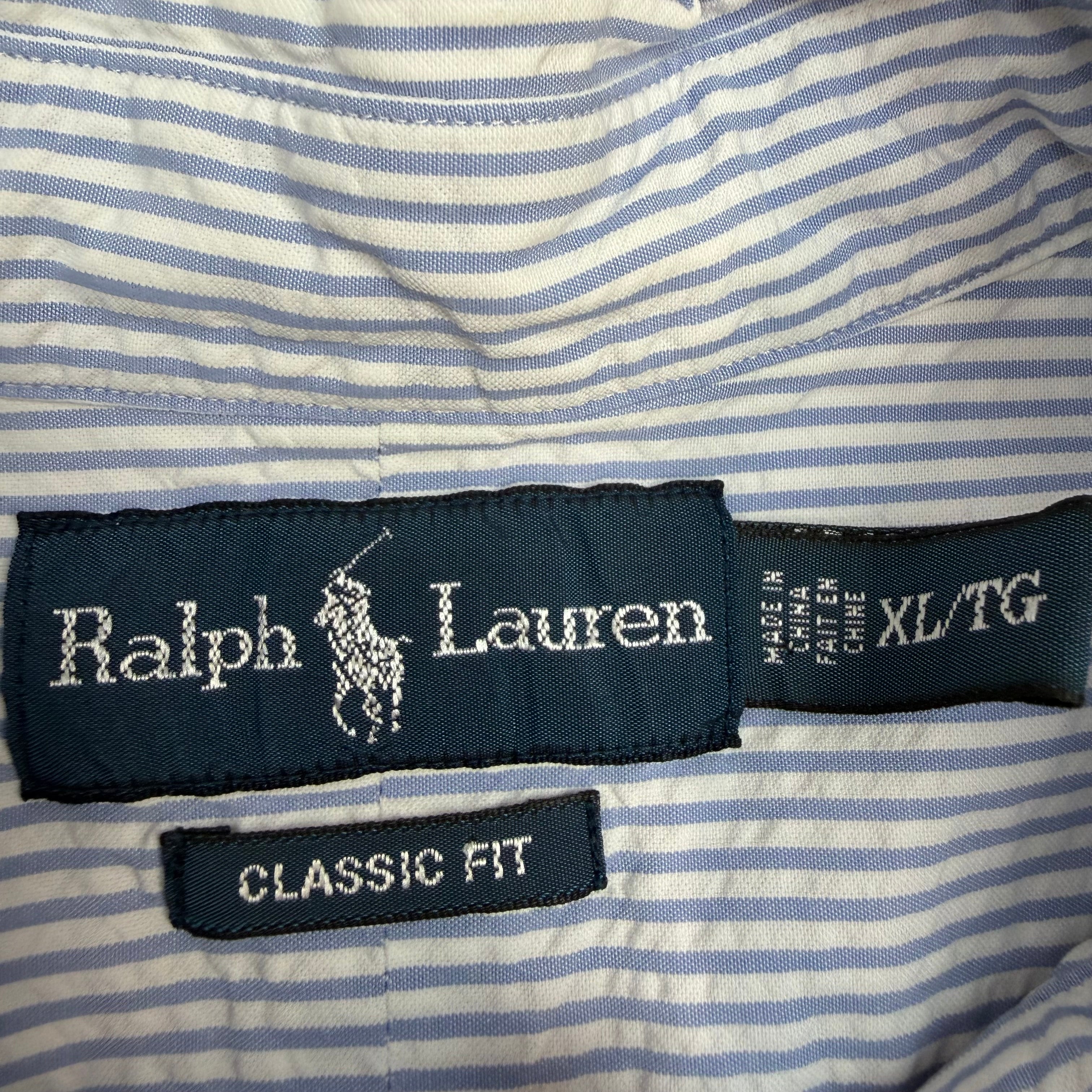 Vintage Polo Ralph Lauren Striped Poplin Button Up Blue