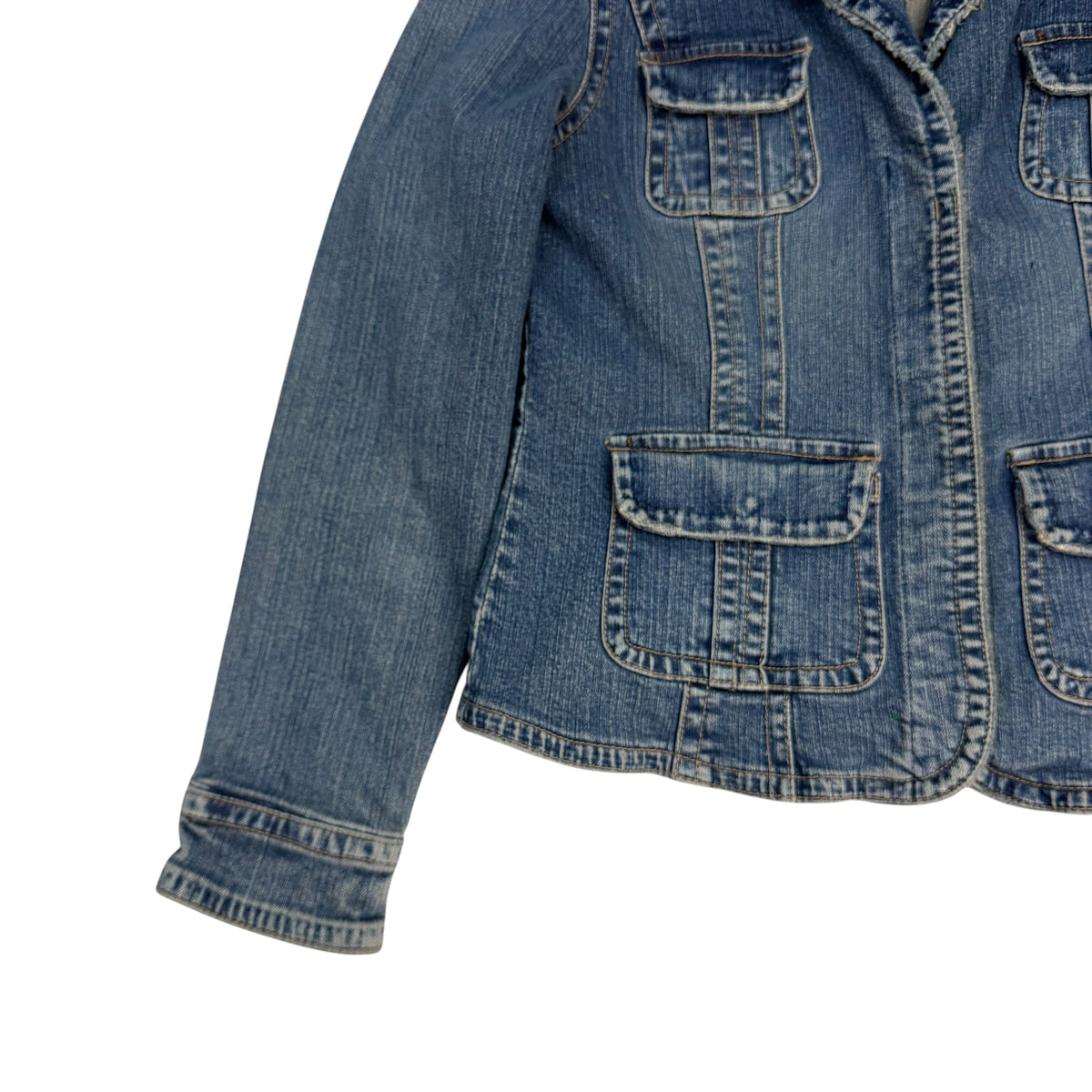 (W) Vintage Frayed Trim Denim Jacket Blue