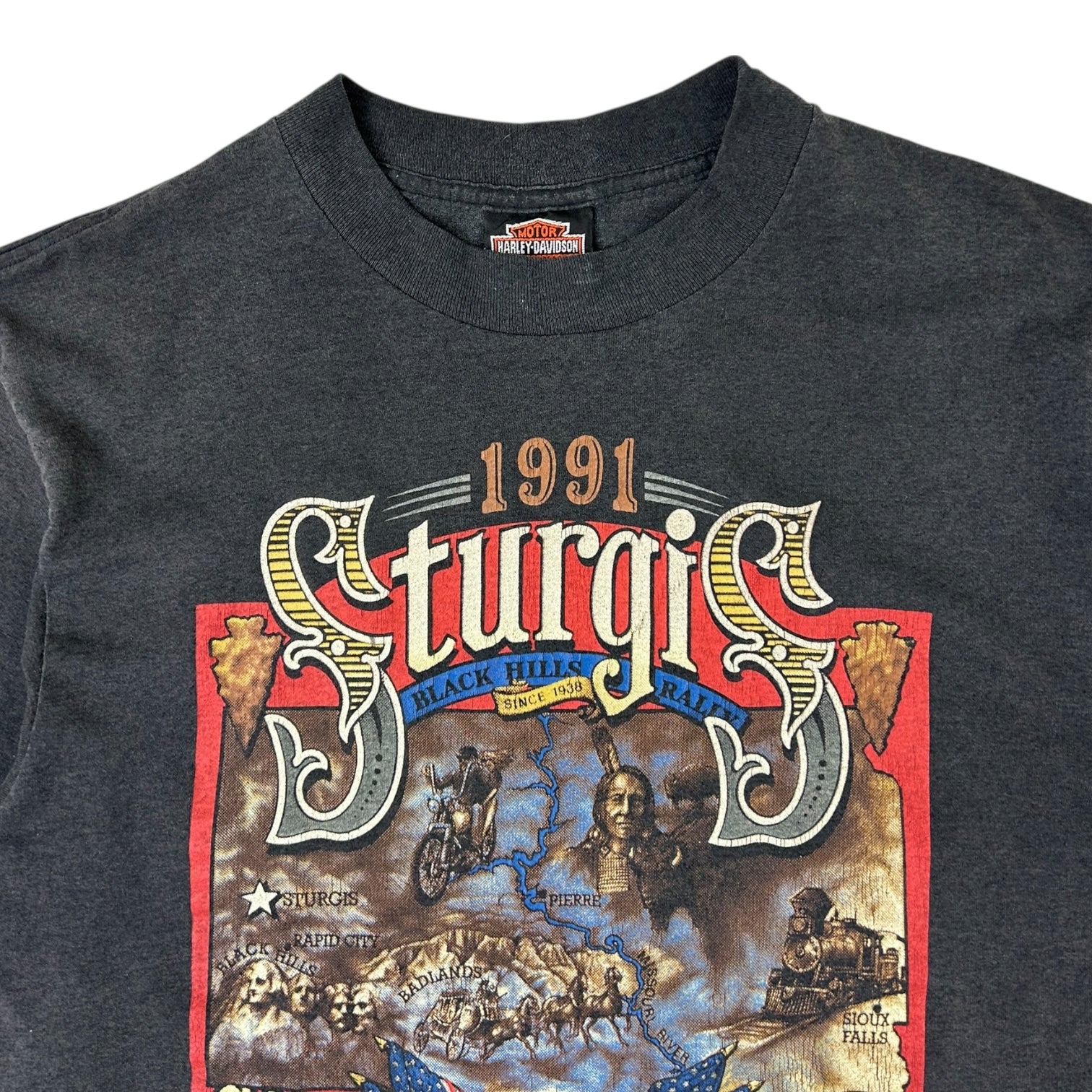 Vintage 1991 Harley Davidson Sturgis 3D Emblem T-Shirt Black
