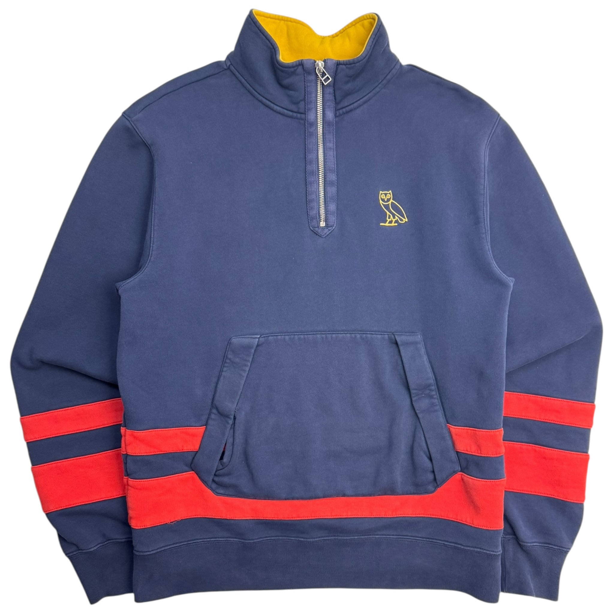 OVO Striped Quarter Zip Sweater Navy
