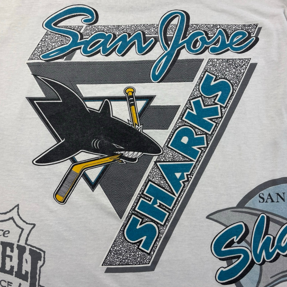 1991 Bulletin Athletic San Jose Sharks AOP T-Shirt White