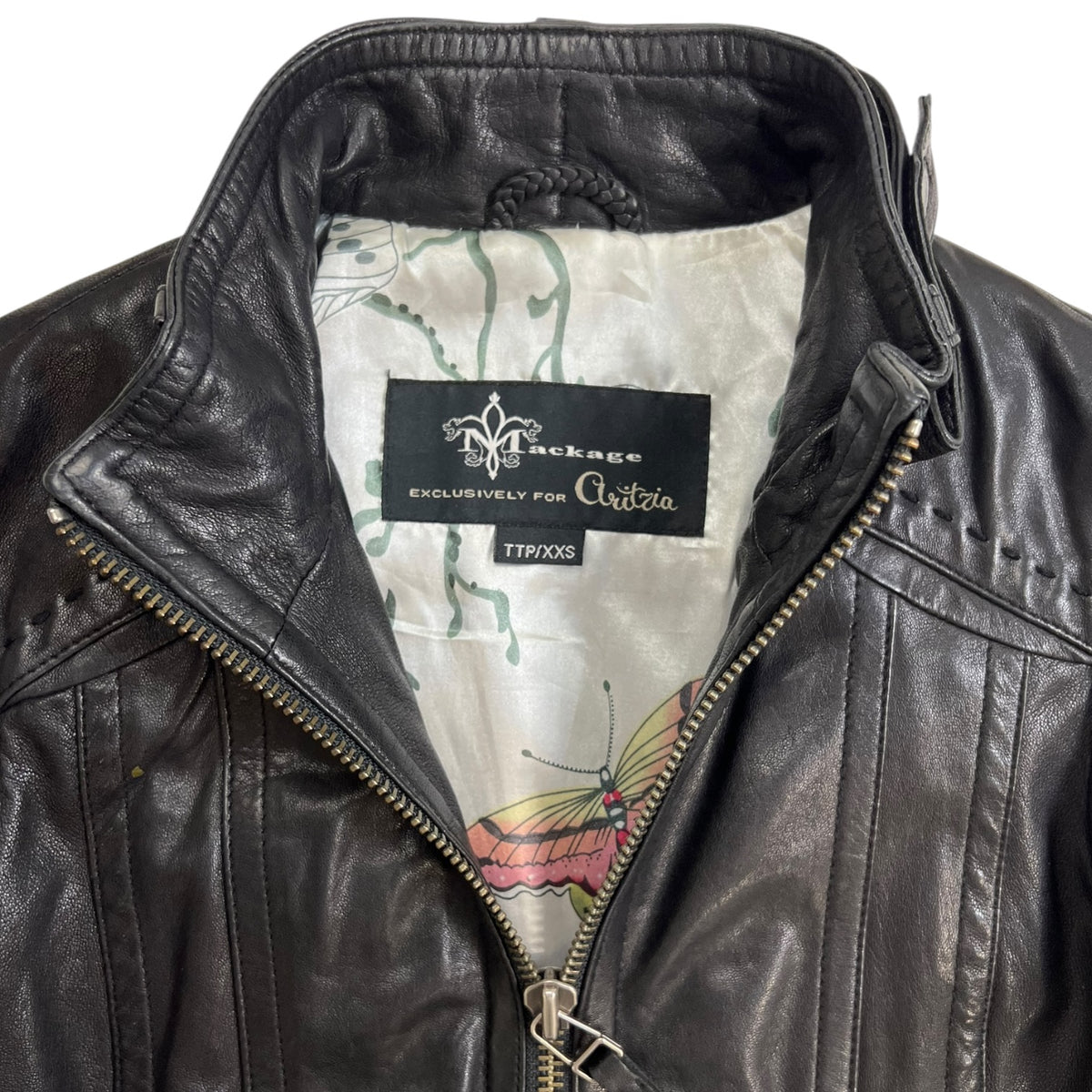 (W) Vintage Mackage for Aritzia Lambskin Leather Cafe Racer Jacket Black