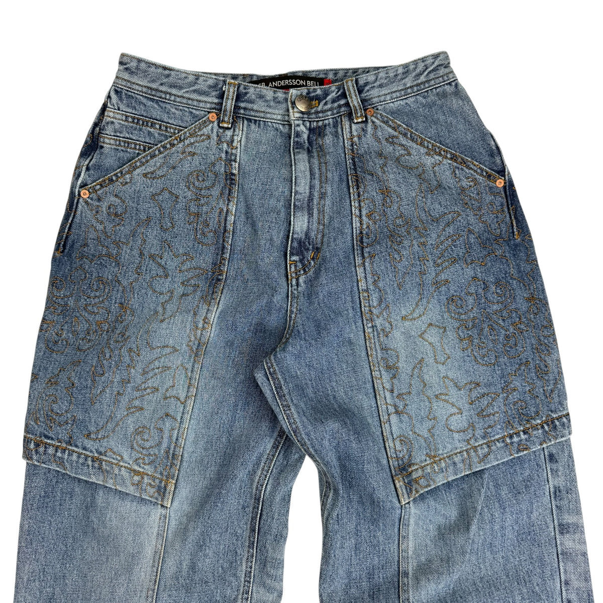 Anderson Bell Embroidery Wrap Jeans Washed Blue