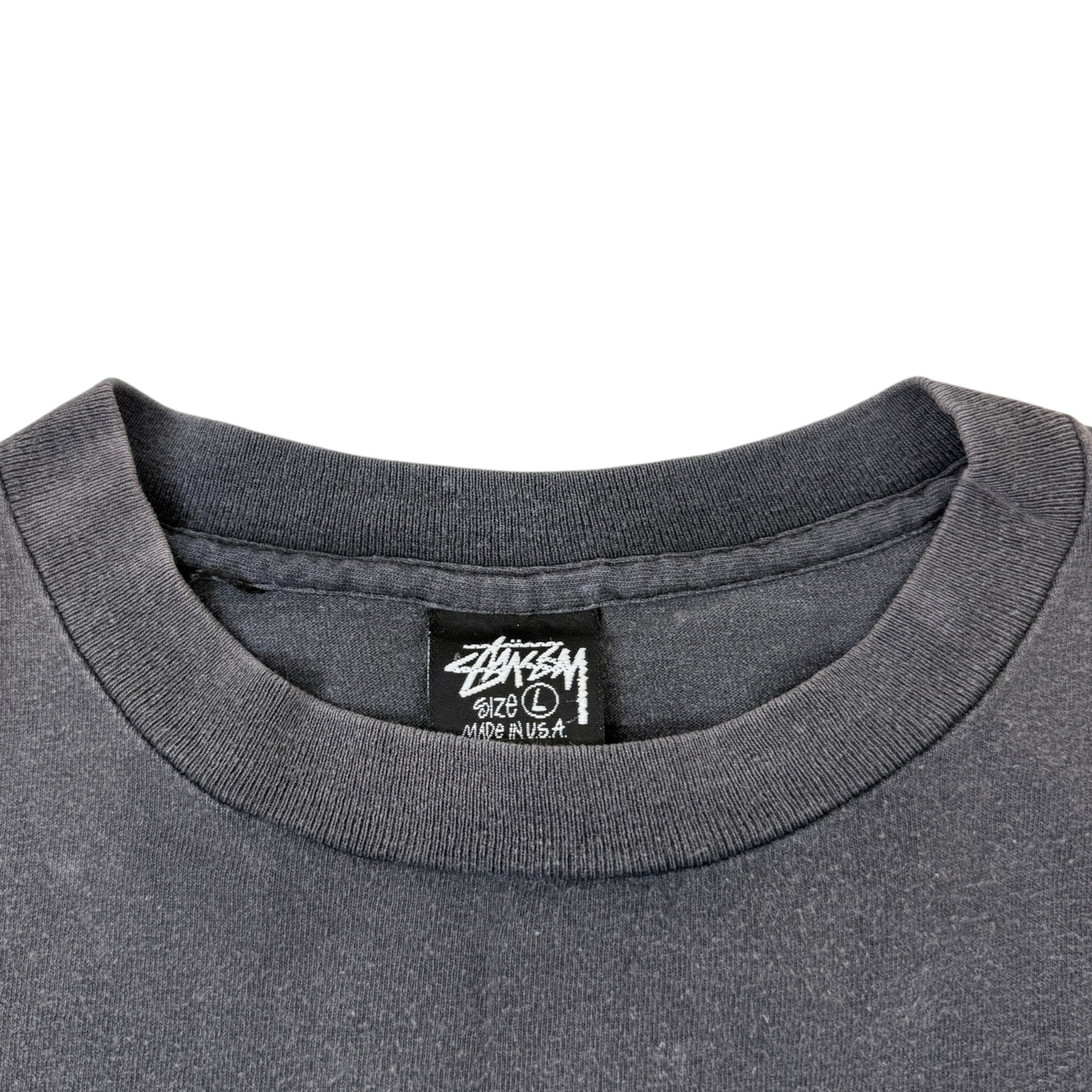 90s Stussy Gothic Logo Faded Black T-Shirt