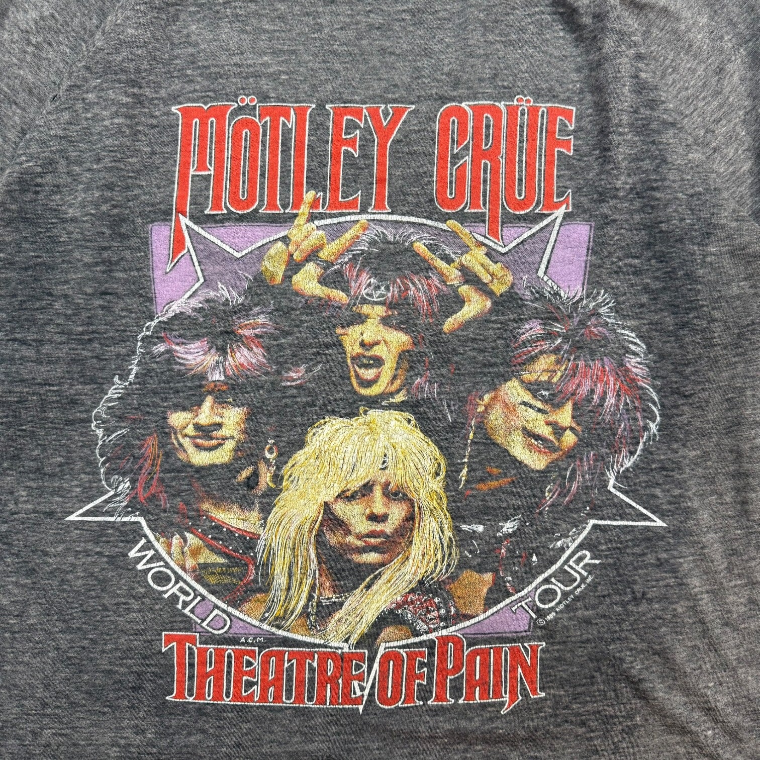 1985 Motley Crue Theatre Of Pain World Tour Tee Faded Black