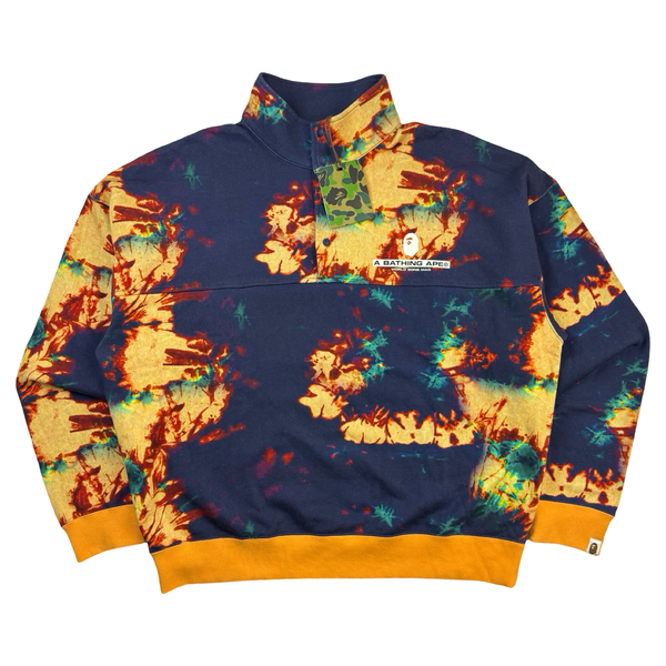 BAPE Tie Dye Stand Collar Loose Fit Sweat Navy