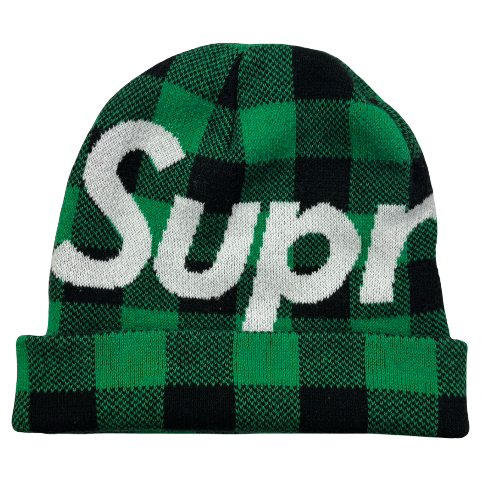 Supreme Big Logo Beanie Green Plaid