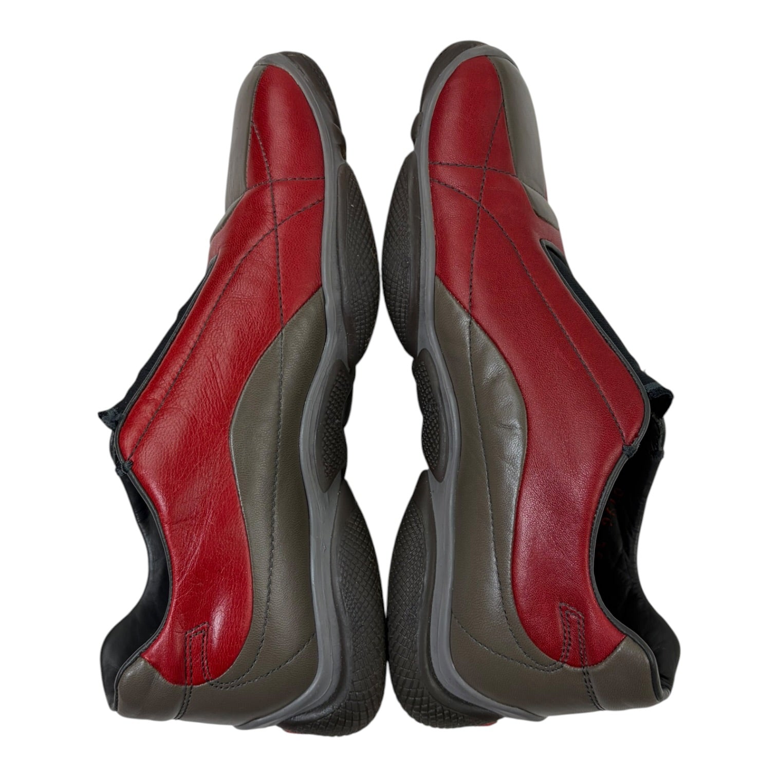 (W) Prada Sport Slip On Leather Trainers Red/Grey