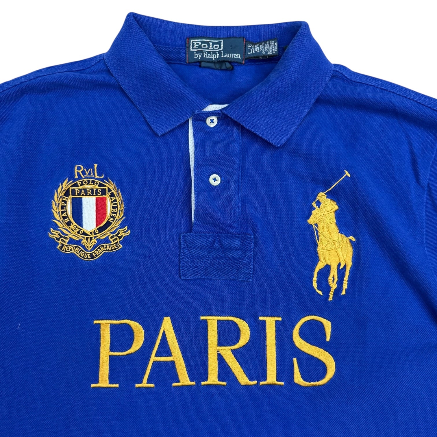 Vintage Polo Ralph Lauren Paris Polo Button Up Shirt Blue