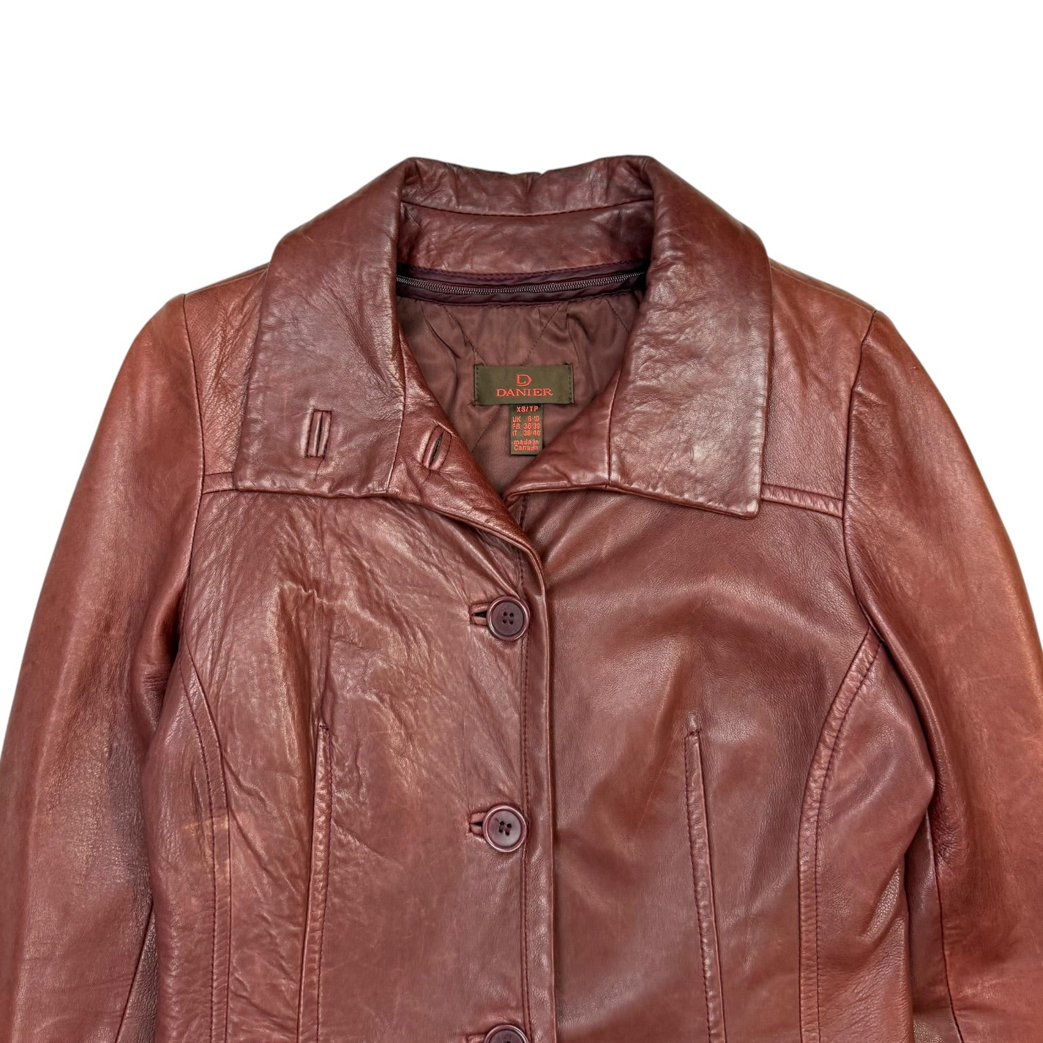 (W) Vintage Danier Leather Long Coat Dark Red