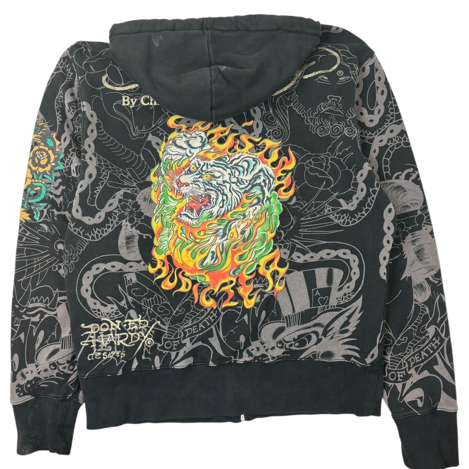 Vintage Y2K Ed Hardy Rhinestone Skull Zip-Up Black