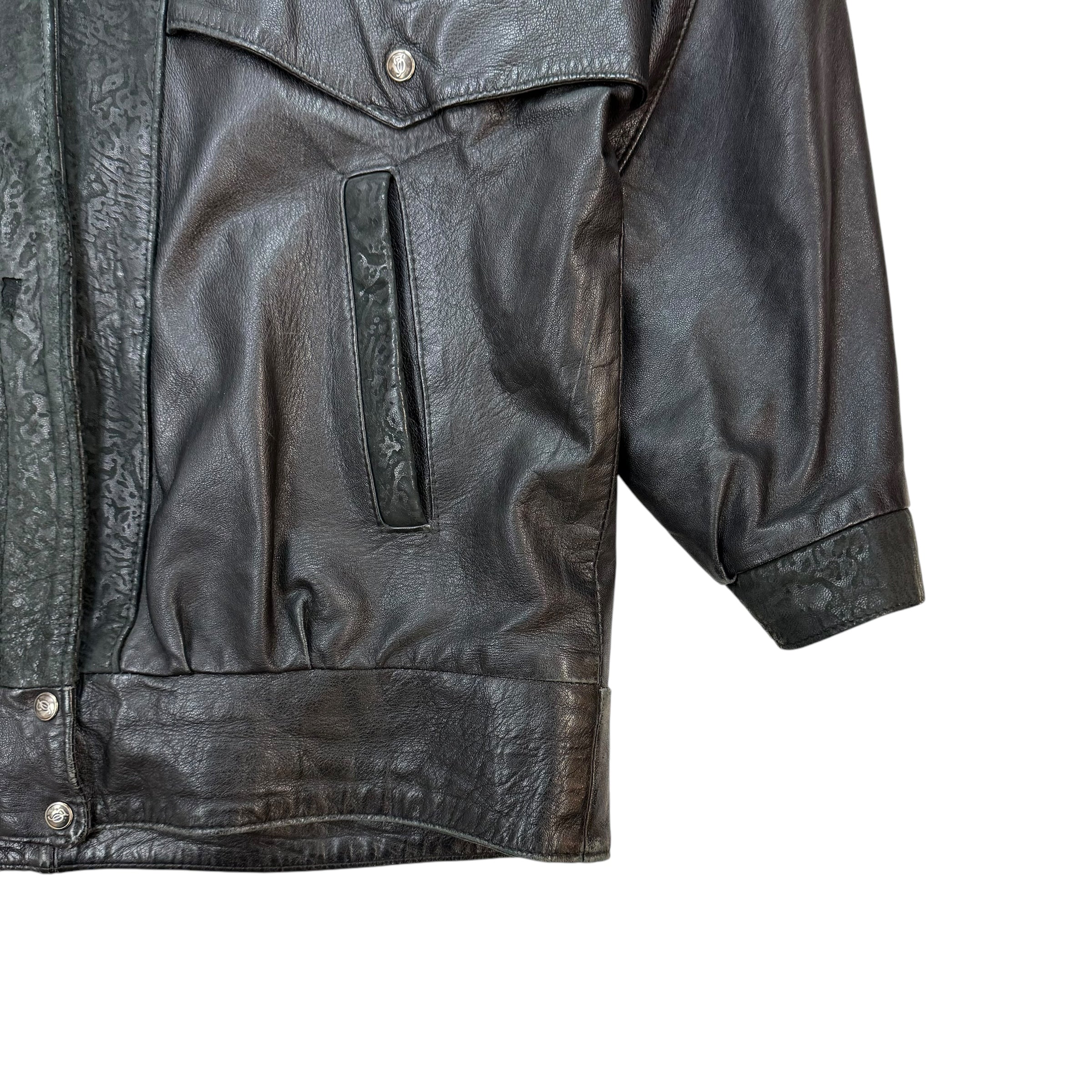 Vintage Animal Print Leather Jacket Black