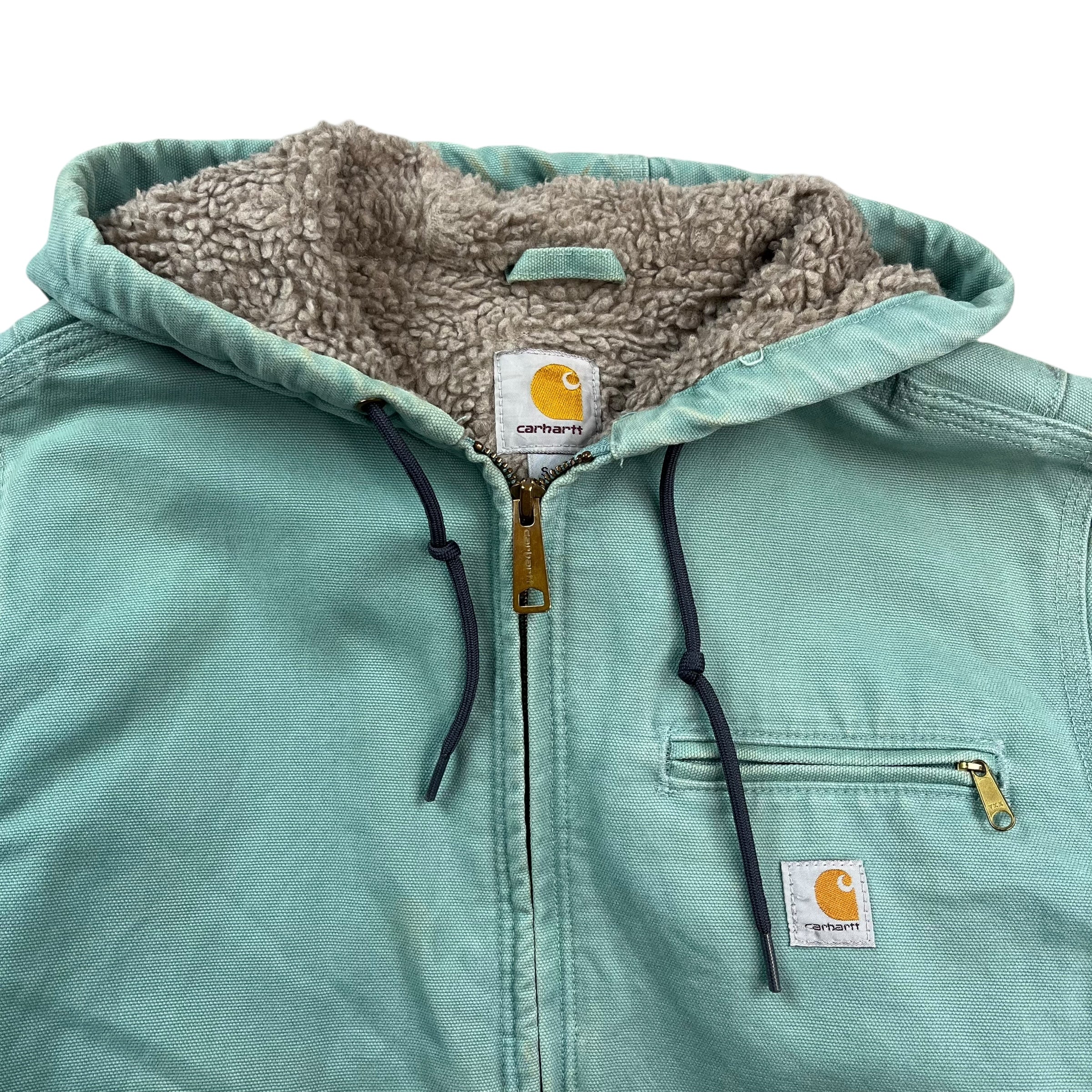 Vintage Women's Carhartt Hooded Detroit Jacket Teal Blue