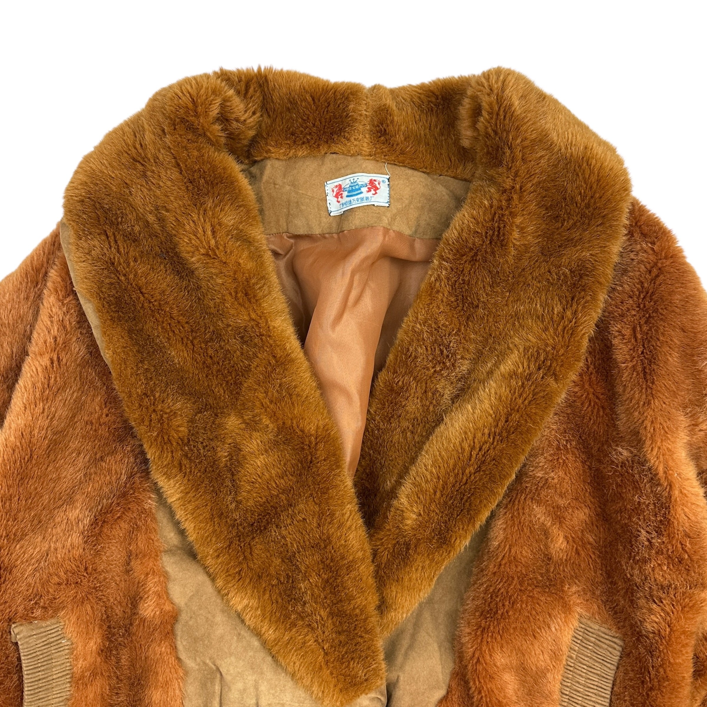 (W) Vintage Faux Fur Nubuck Bomber Jacket Light Brown