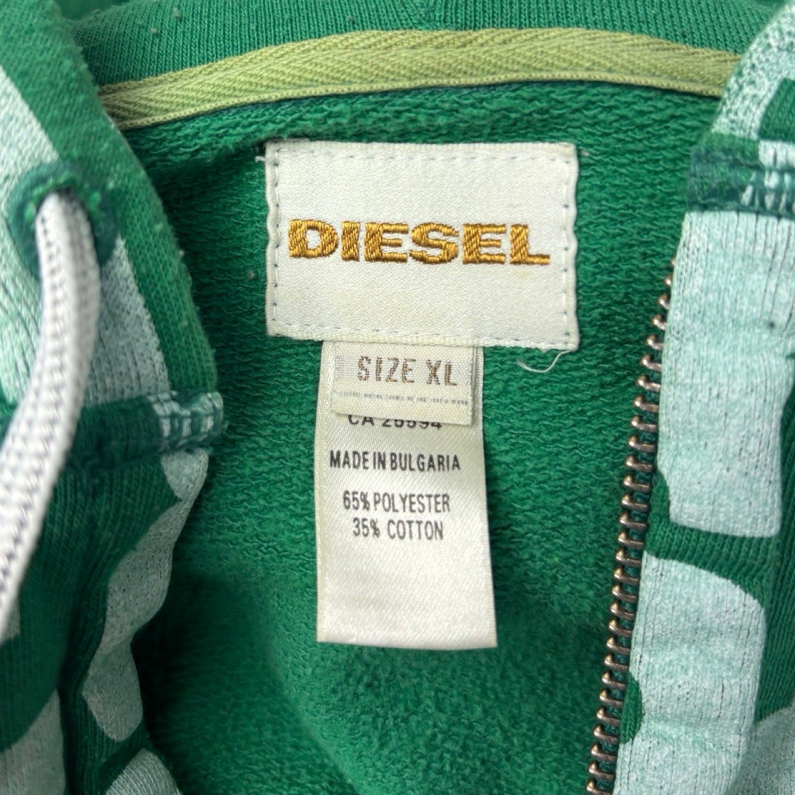 Vintage Y2K Diesel All Over Monogram Full Zip Hoodie Green