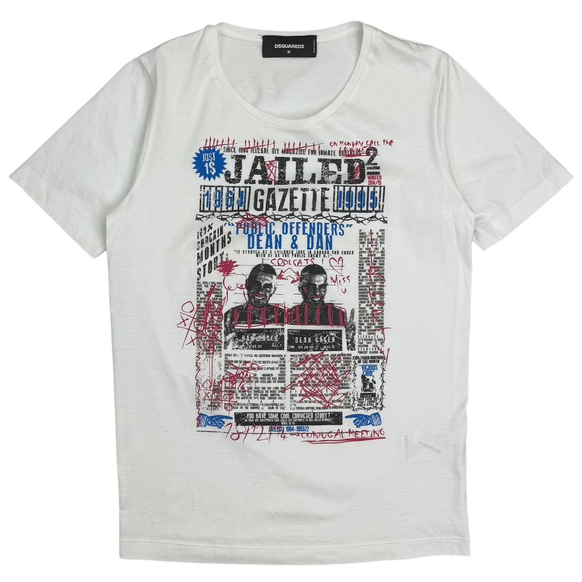 (W) DSquared2 Jailed Gazette Mugshot Tee White