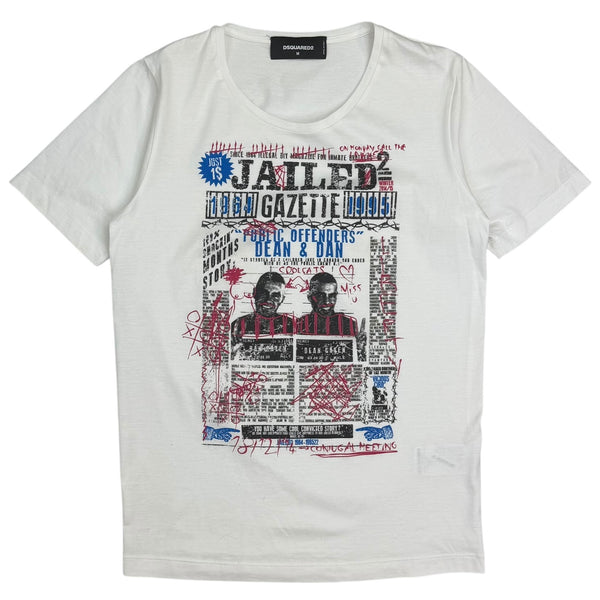 (W) DSquared2 Jailed Gazette Mugshot Tee White