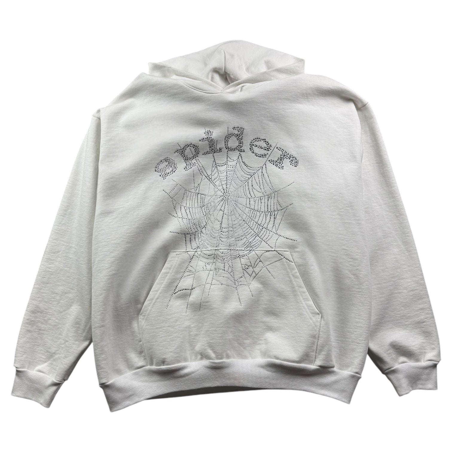 Sp5der OG Rhinestone Logo Hoodie White