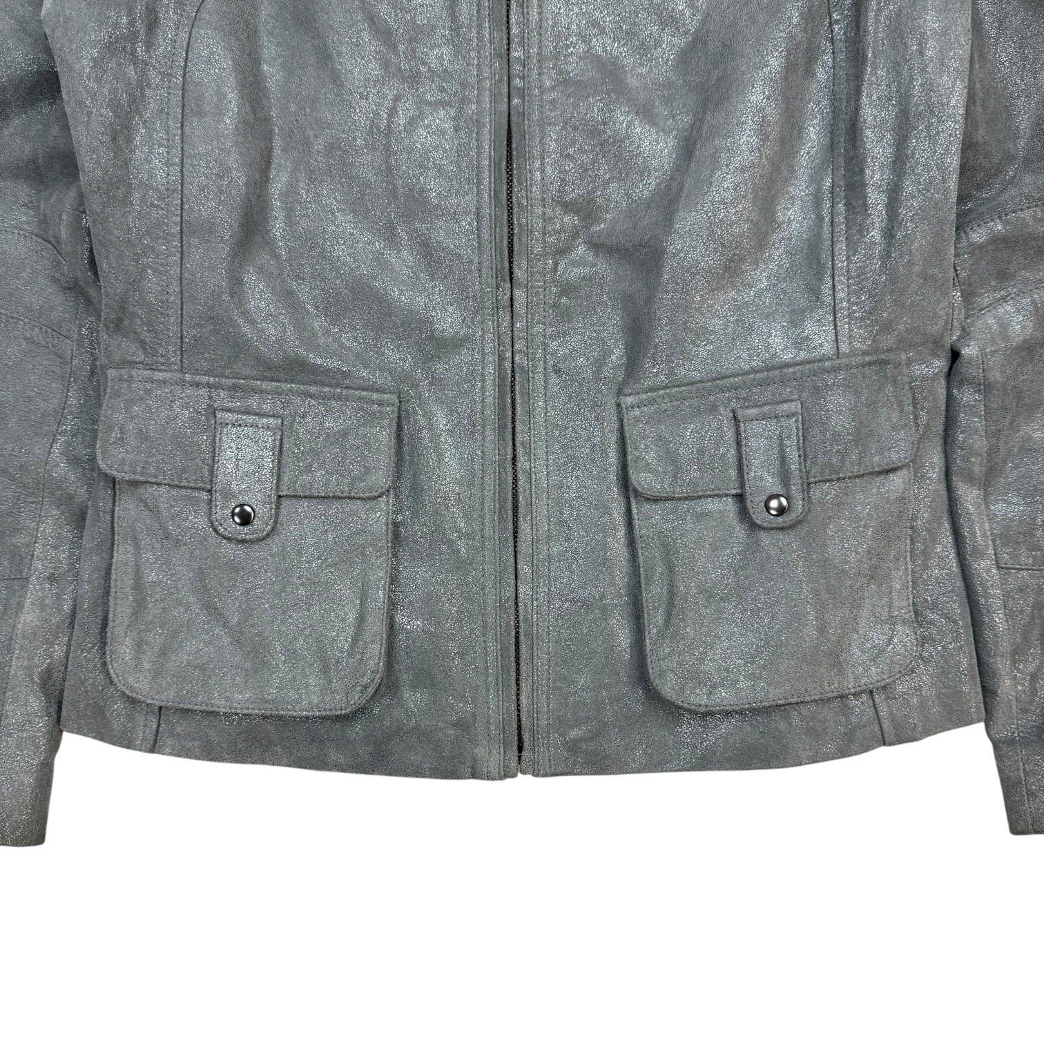 (W) Vintage Alfani Leather Jacket Metallic Grey