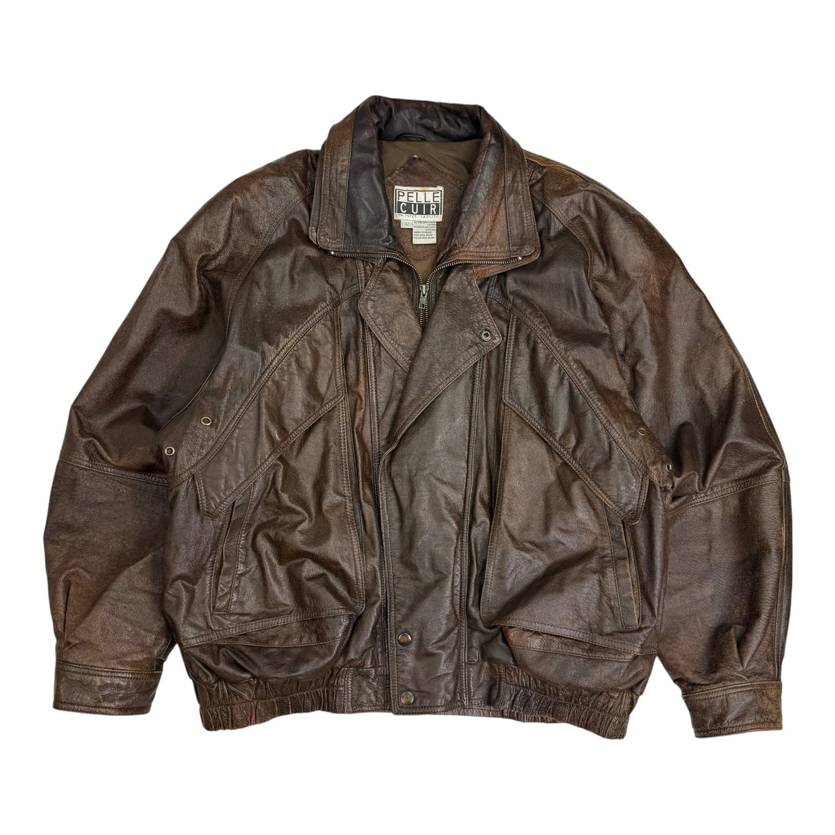 Vintage Pelle Cuir Leather Bomber Jacket Brown