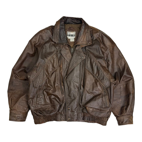 Vintage Pelle Cuir Leather Bomber Jacket Brown
