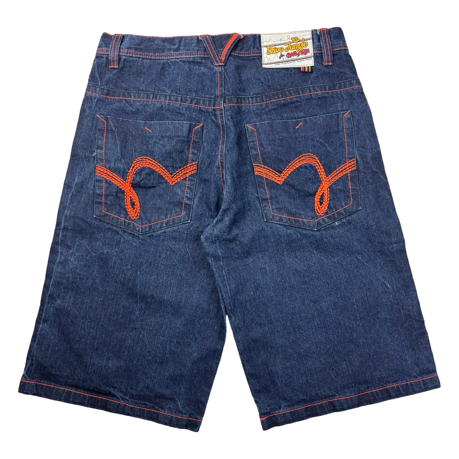 5ive Jungle & Co. Contrast Stitched Denim Shorts Dark Wash