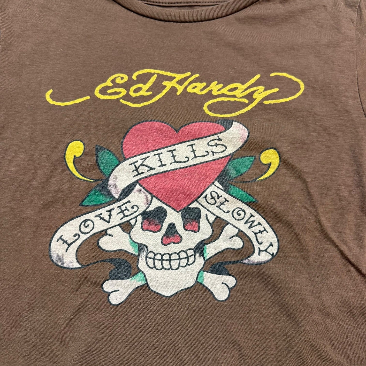 (W) Vintage Christian Audigier Ed Hardy Crop Top Brown