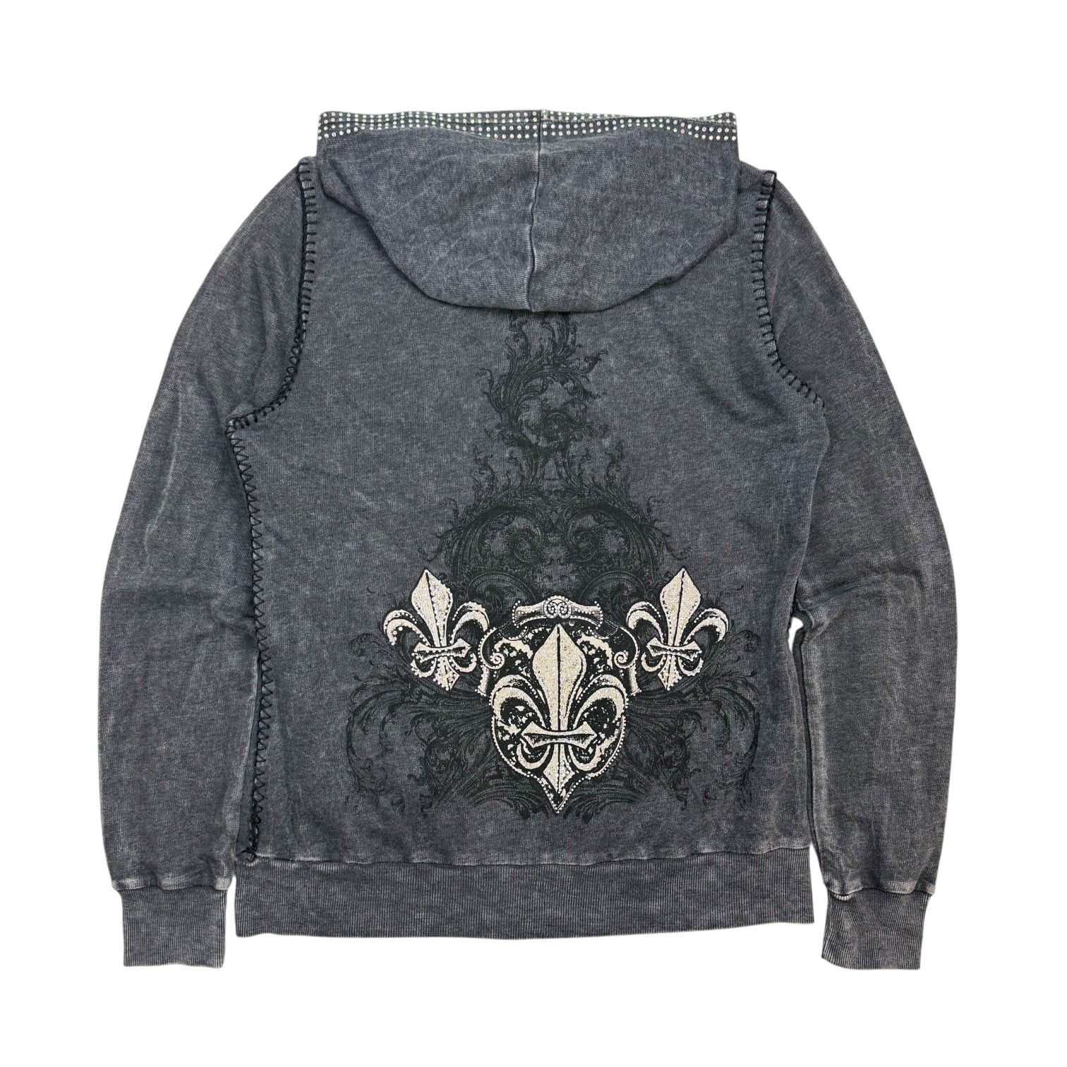 (W) Vintage Vocal Fleur Des Lis Zip Up Hoodie Washed Grey
