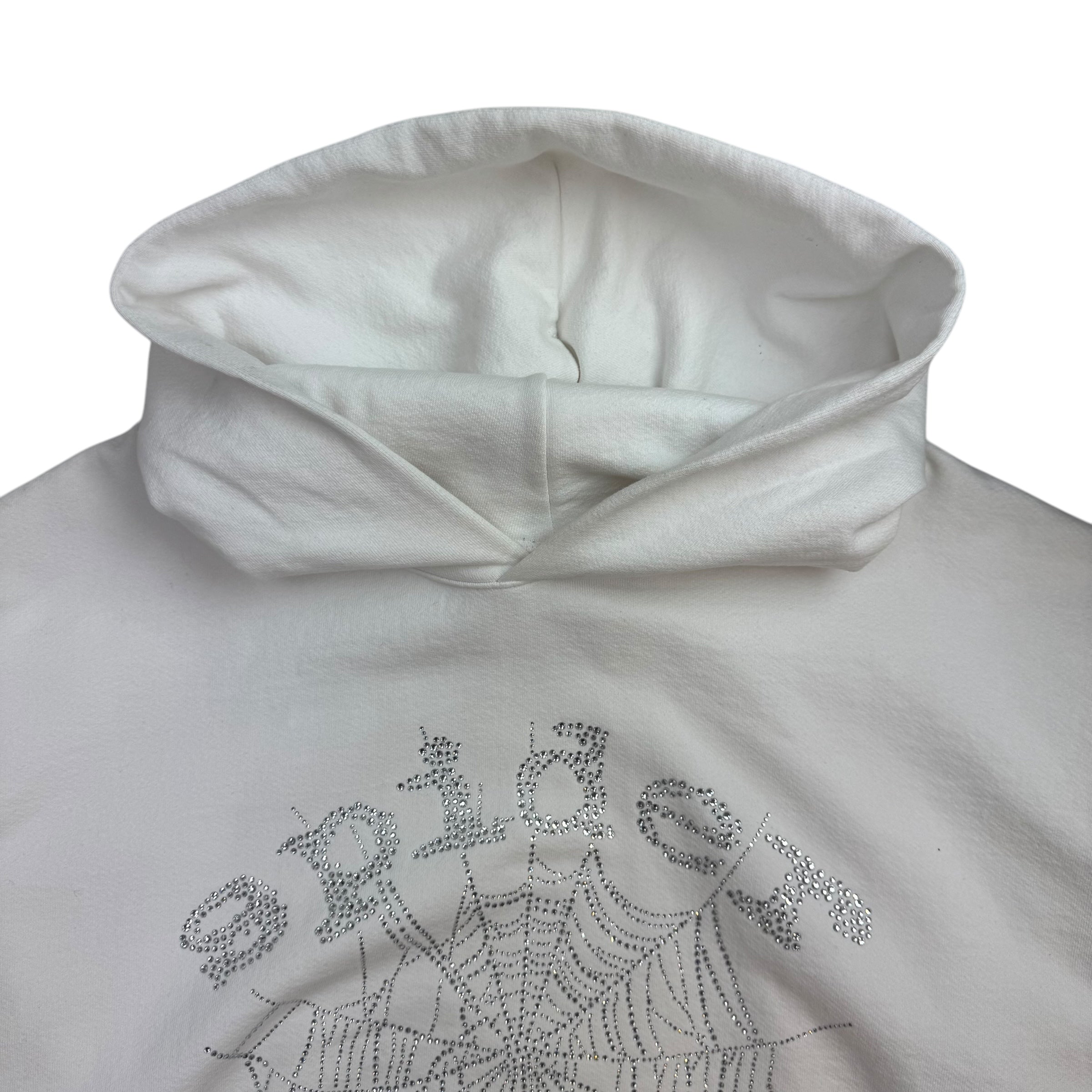 Sp5der OG Rhinestone Logo Hoodie White