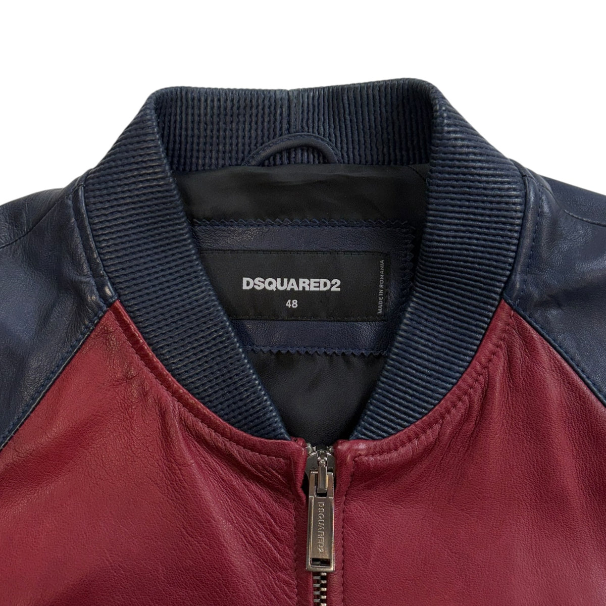 Dsquared2 Leather Bomber Jacket Red/Navy