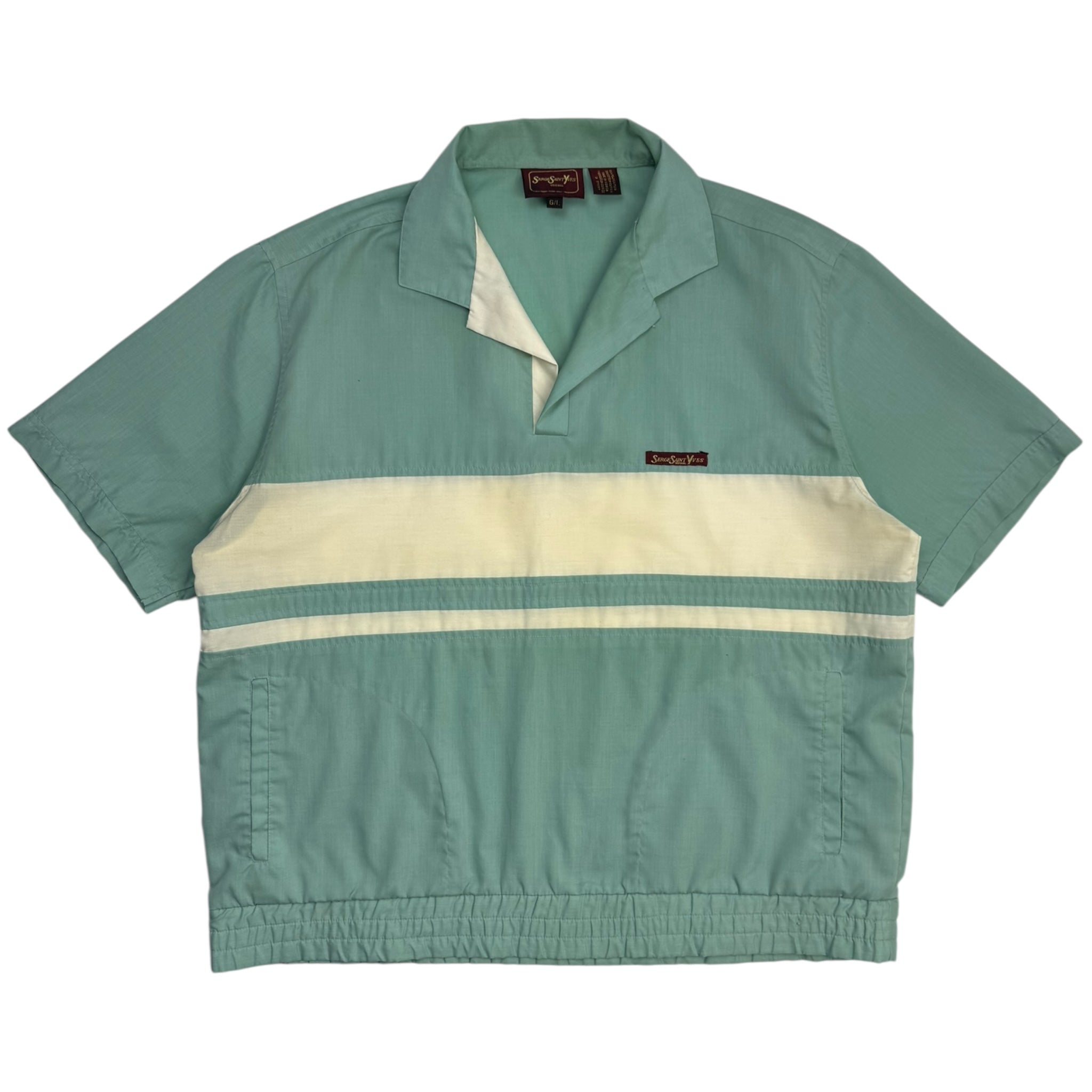 Vintage Pocketed Poplin Collared Pullover Shirt Pale Teal