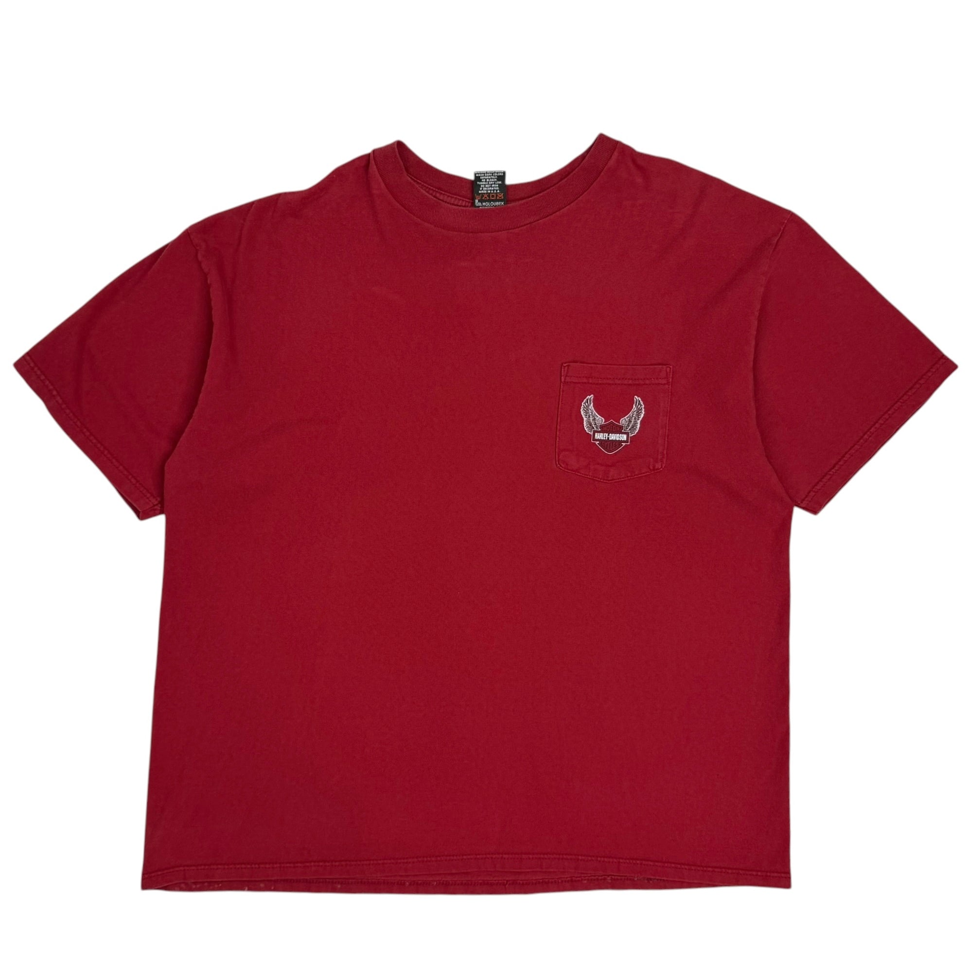 Vintage Harley Davidson “Live Free Or Die” Littleton Pocket Tee Red