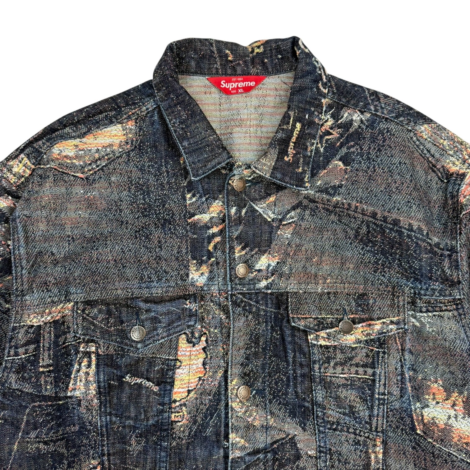 Supreme Archive Denim Jacquard Trucker Jacket Dark Wash
