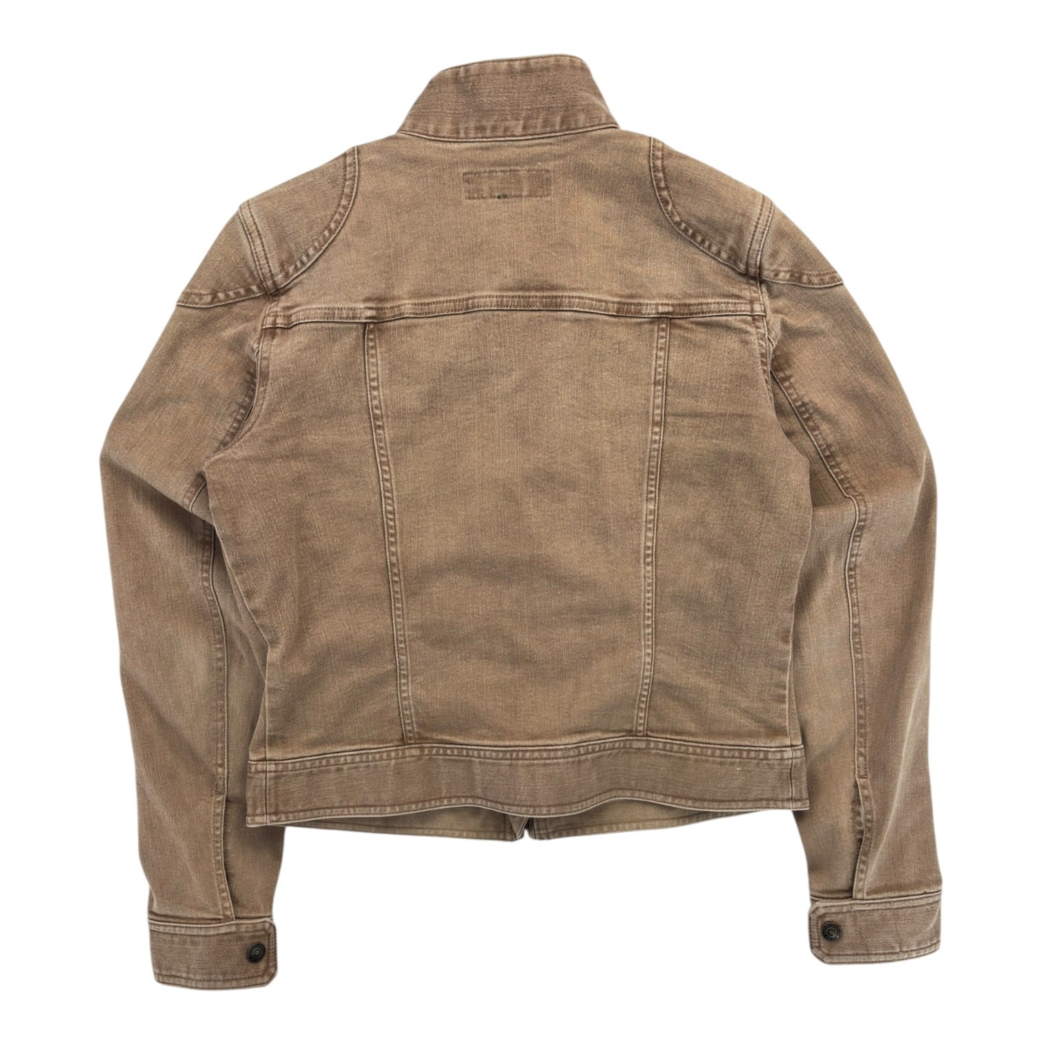 (W) Y2K Ralph Lauren Leather Trim Jean Jacket Brown