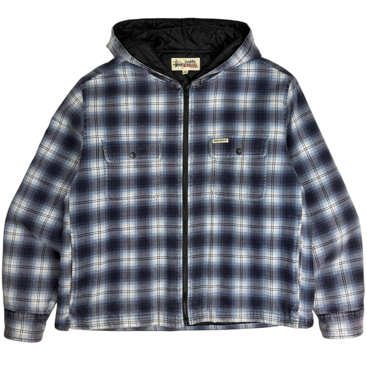 Stussy Zip Hooded Plaid Shirt Blue