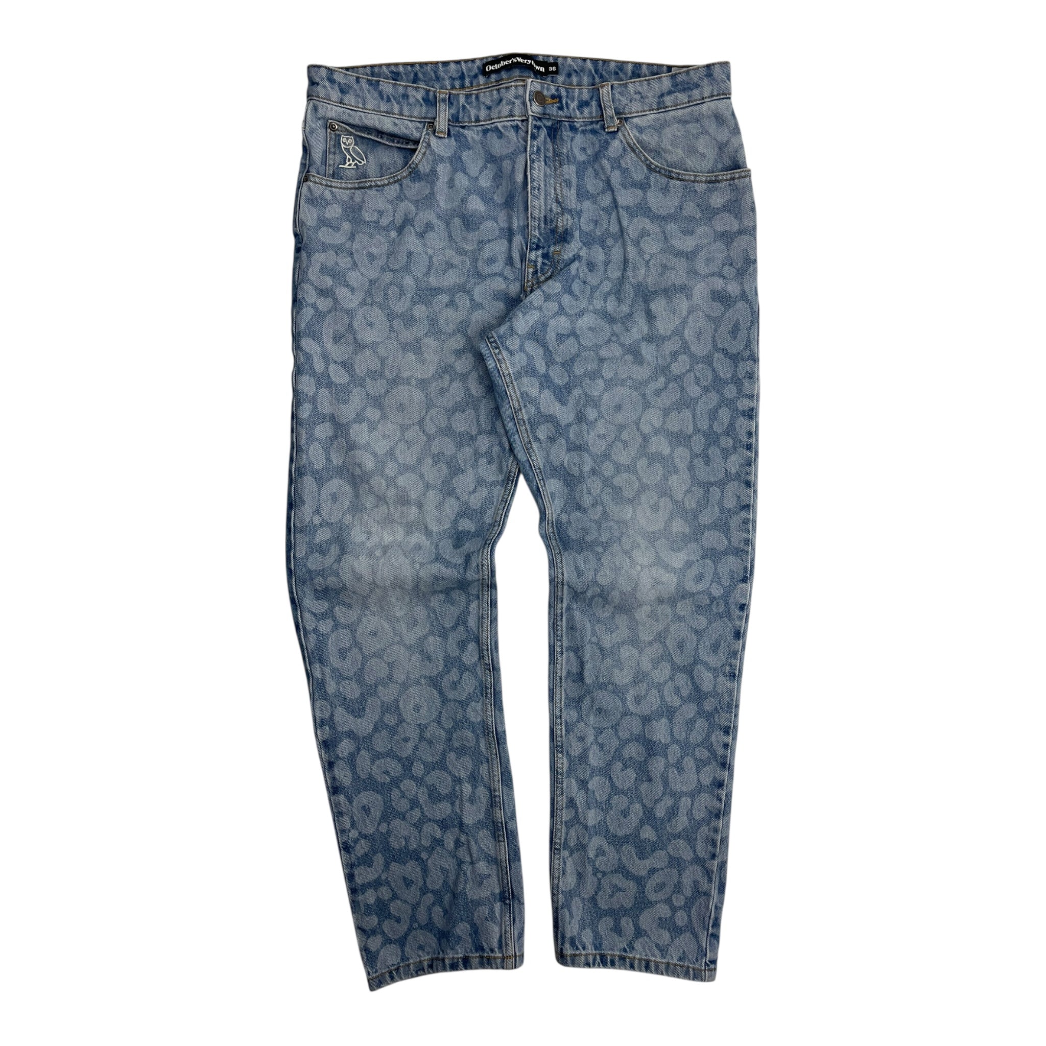 OVO Leopard Print Denim Jeans Light Indigo
