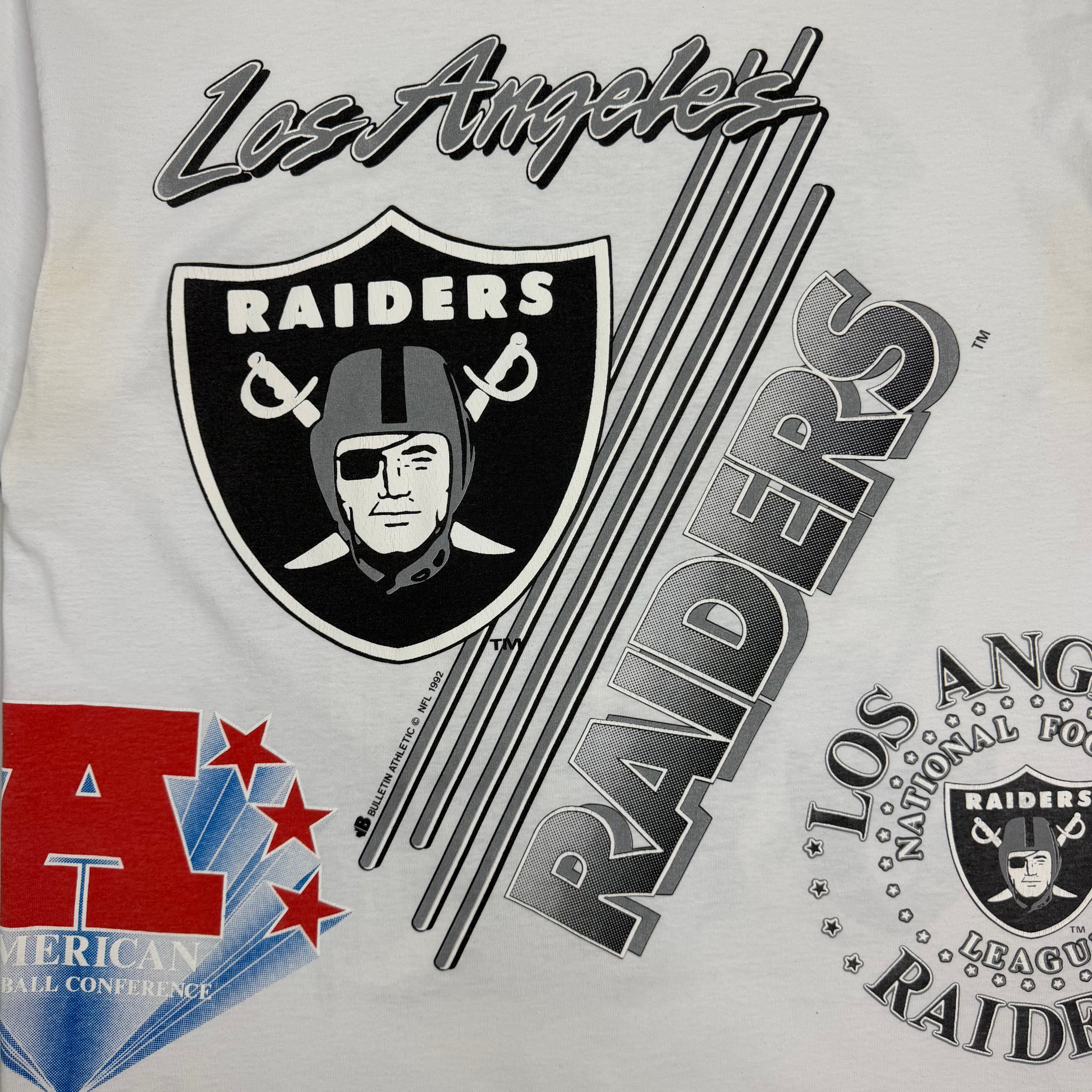 1992 Los Angeles Raiders NFL All Over Print Logo Tee White