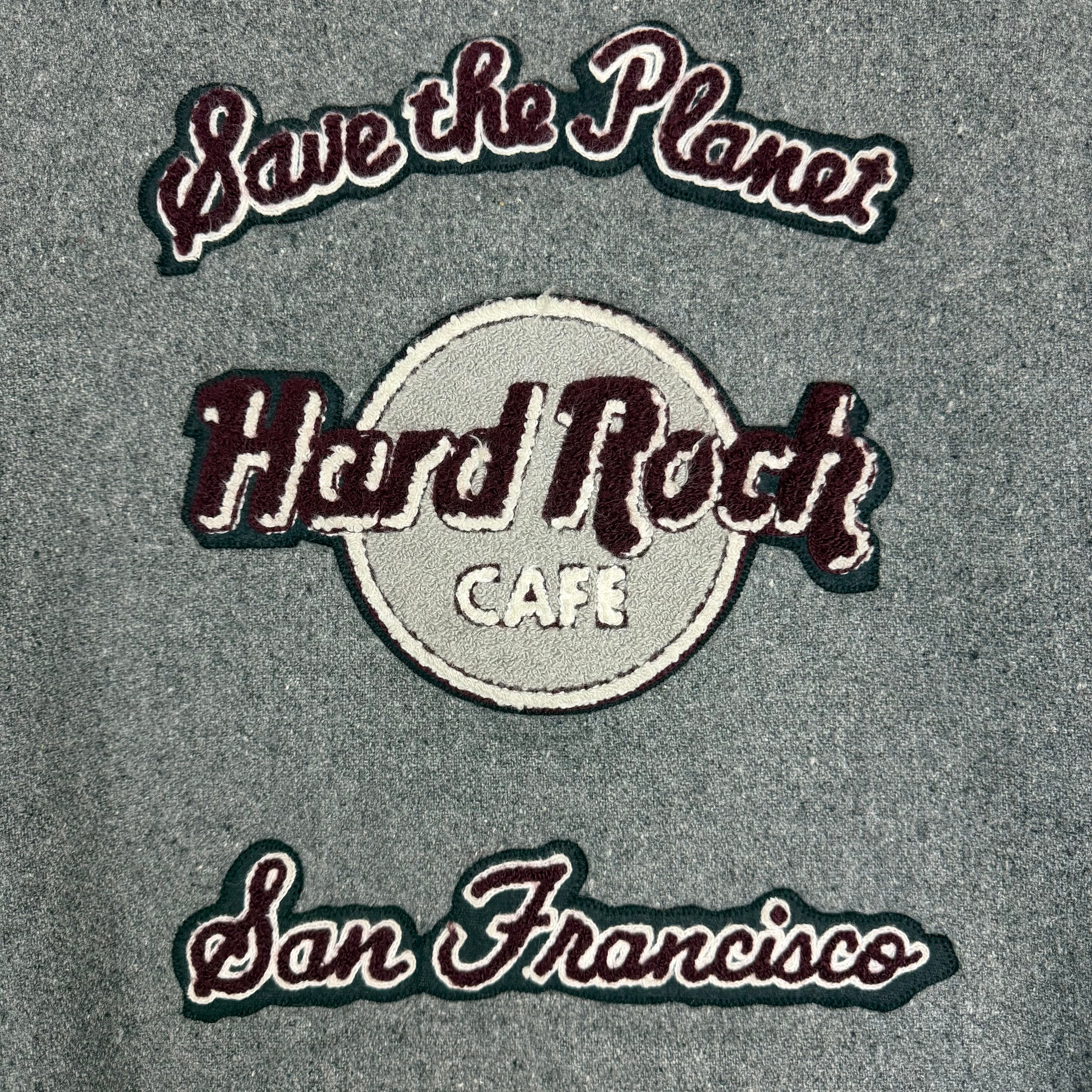 Vintage Hard Rock Cafe San Francisco “Save The Planet” Wool Varsity Jacket Grey